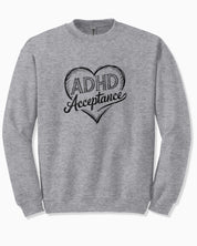 Autism Sweatshirt By Daily Bloom ADHD Acceptance Love Heart Sketch Sweatshirt Sport Grey / S
