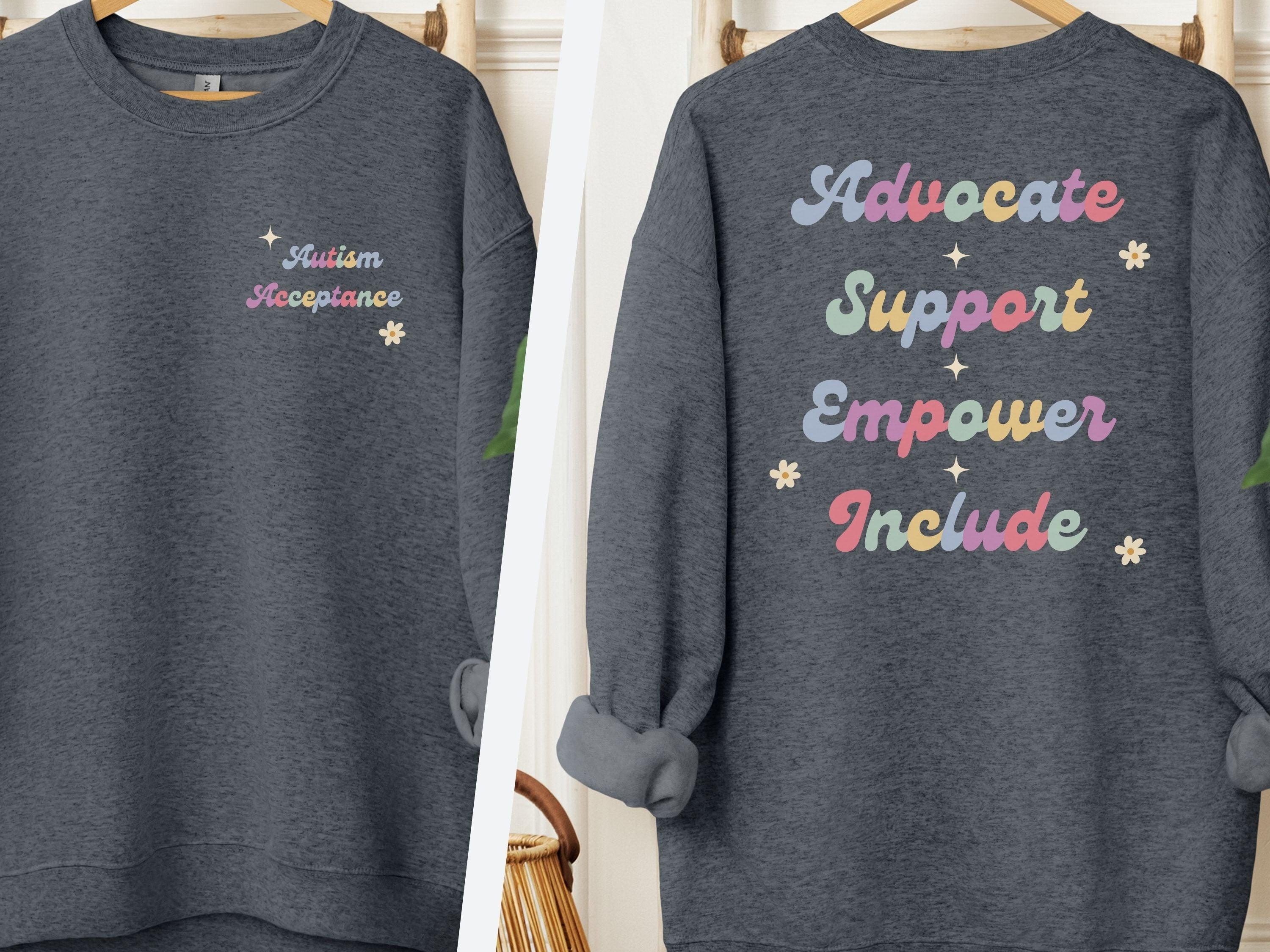 Advocate Support Empower Include Sweatshirt-Dark Heather-Neurodiversity, ADHD & Autism Awareness & Acceptance Sweatshirt by Daily Bloom