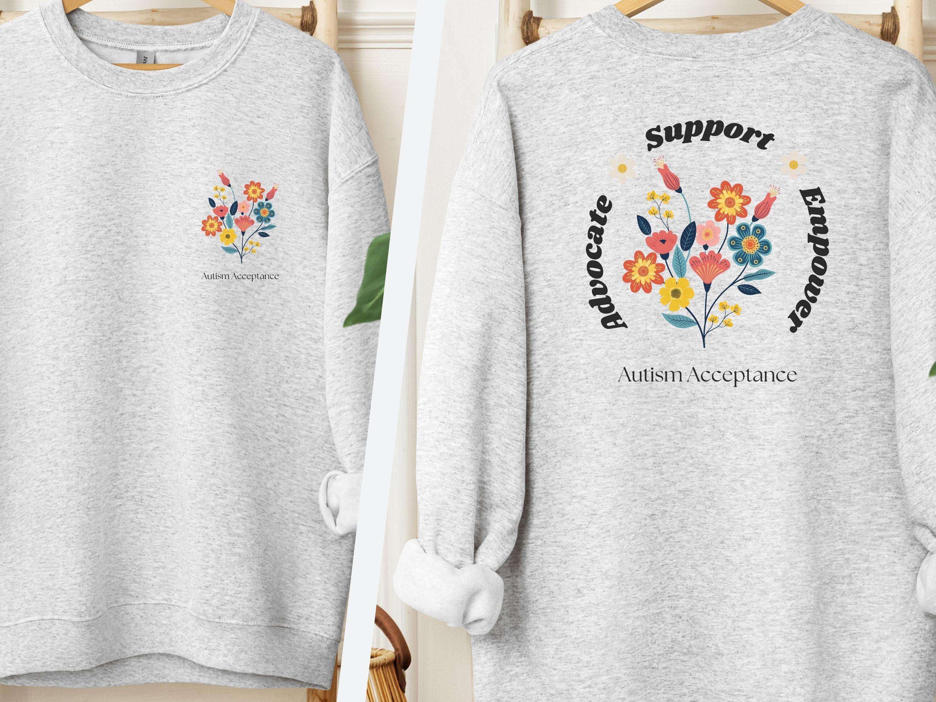 Advocate Support Empower Sweatshirt-Ash-Neurodiversity, ADHD & Autism Awareness & Acceptance Sweatshirt by Daily Bloom
