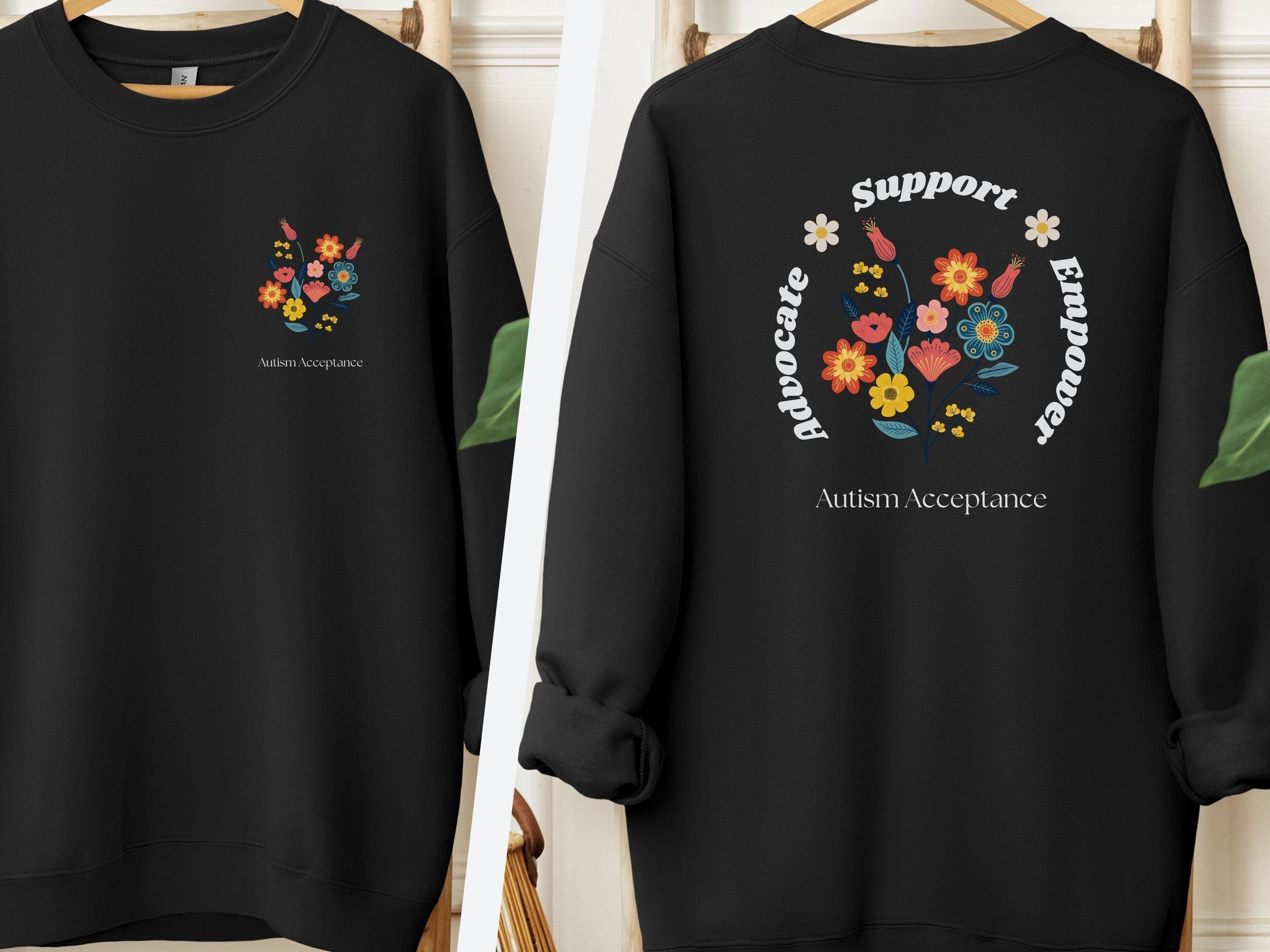 Advocate Support Empower Sweatshirt-Black-Neurodiversity, ADHD & Autism Awareness & Acceptance Sweatshirt by Daily Bloom