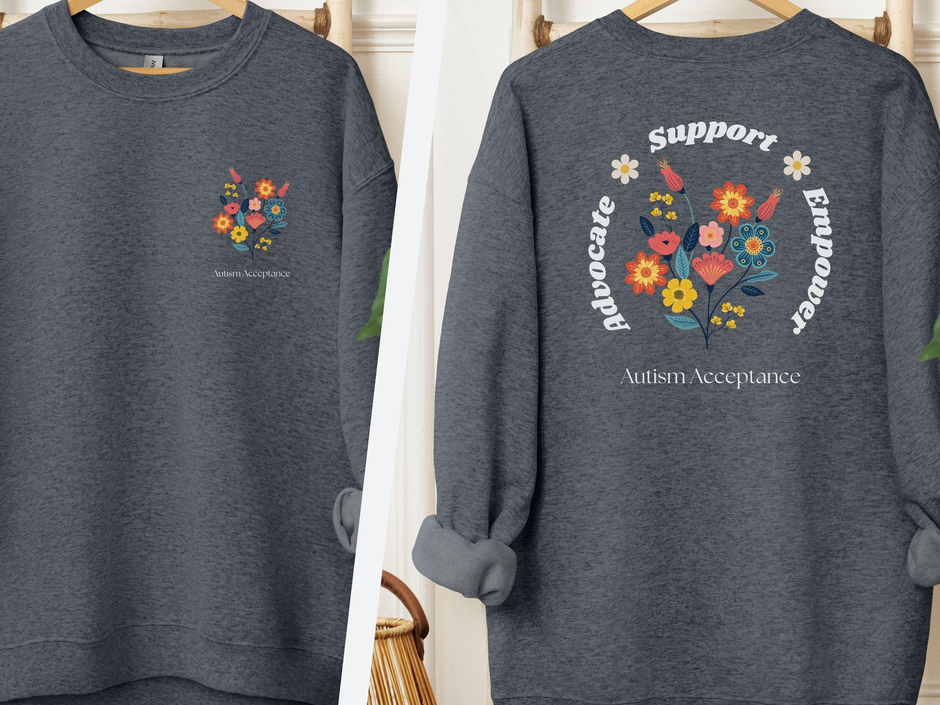 Advocate Support Empower Sweatshirt-Dark Heather-Neurodiversity, ADHD & Autism Awareness & Acceptance Sweatshirt by Daily Bloom