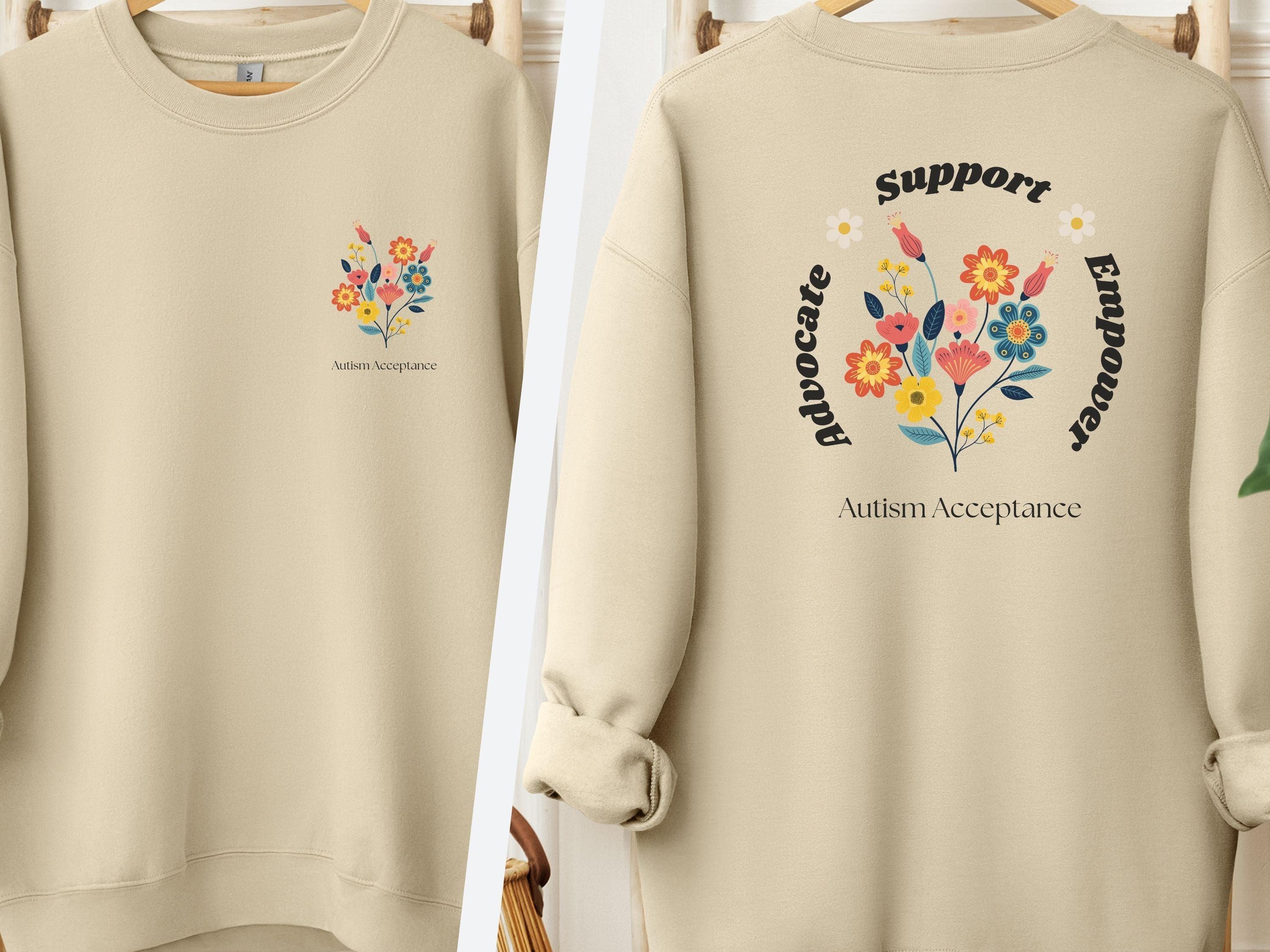 Advocate Support Empower Sweatshirt-Sand-Neurodiversity, ADHD & Autism Awareness & Acceptance Sweatshirt by Daily Bloom