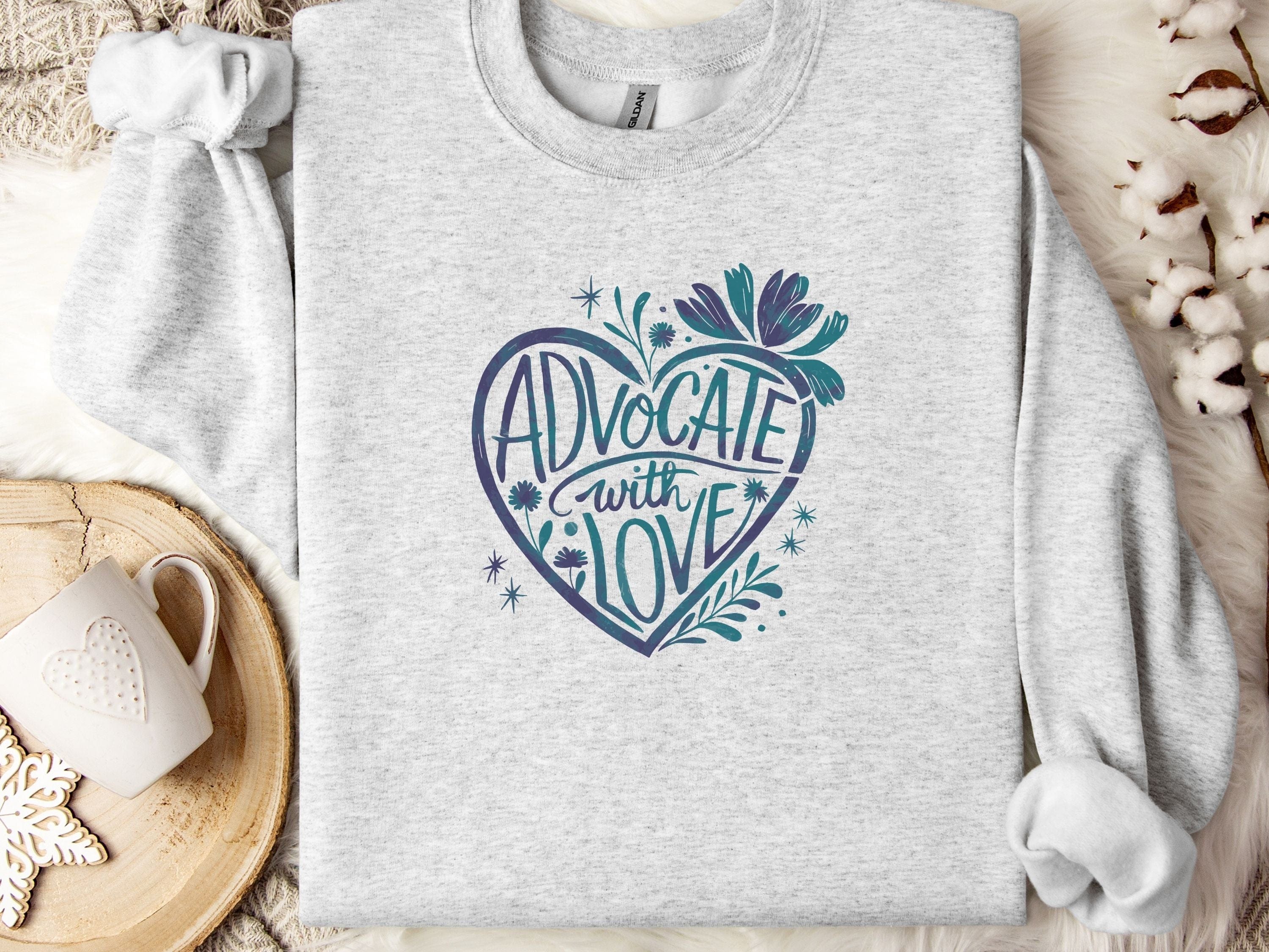 Advocate With Love Sweatshirt-Ash-Neurodiversity, ADHD & Autism Awareness & Acceptance Sweatshirt by Daily Bloom