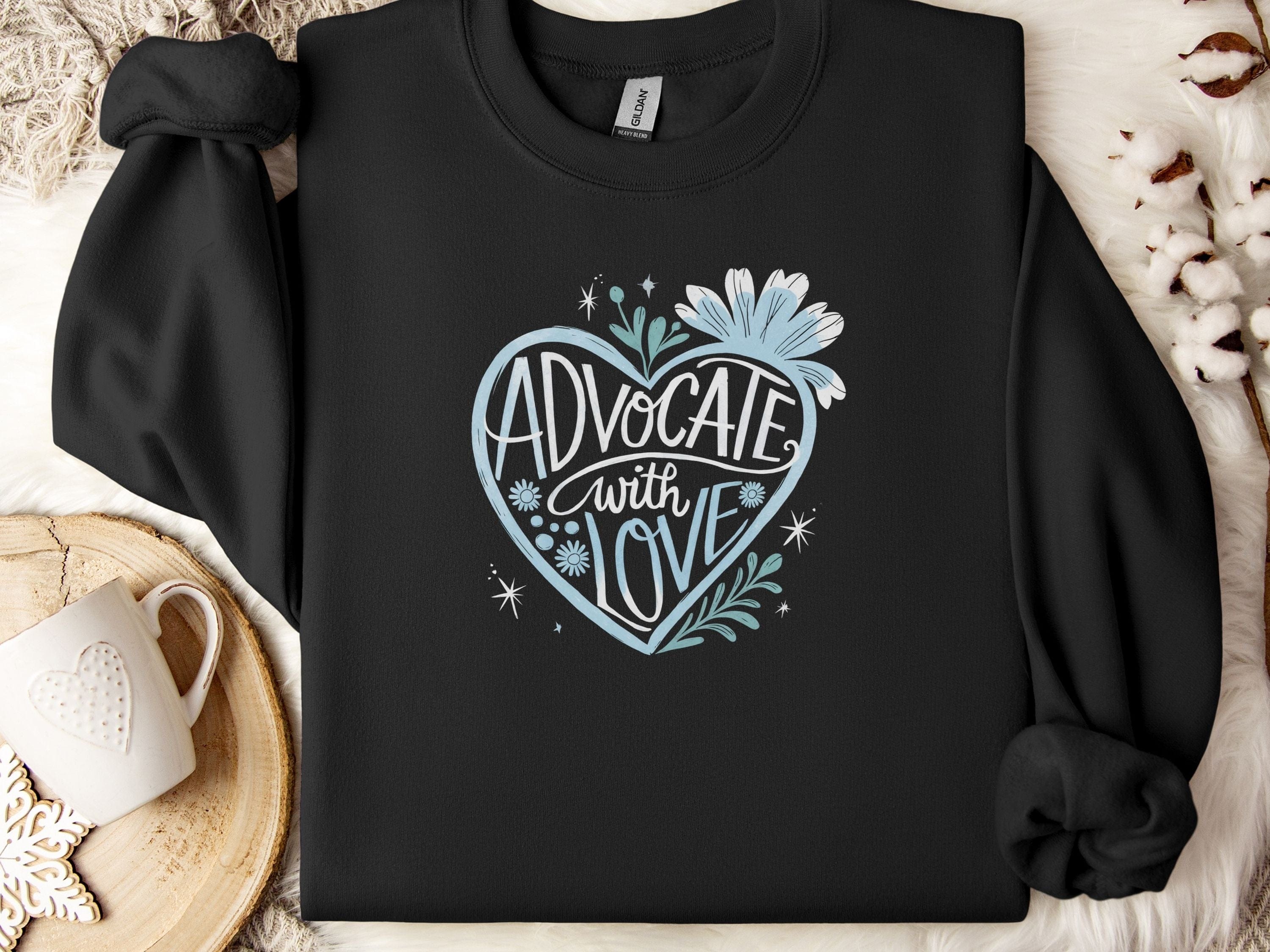 Advocate With Love Sweatshirt-Black-Neurodiversity, ADHD & Autism Awareness & Acceptance Sweatshirt by Daily Bloom