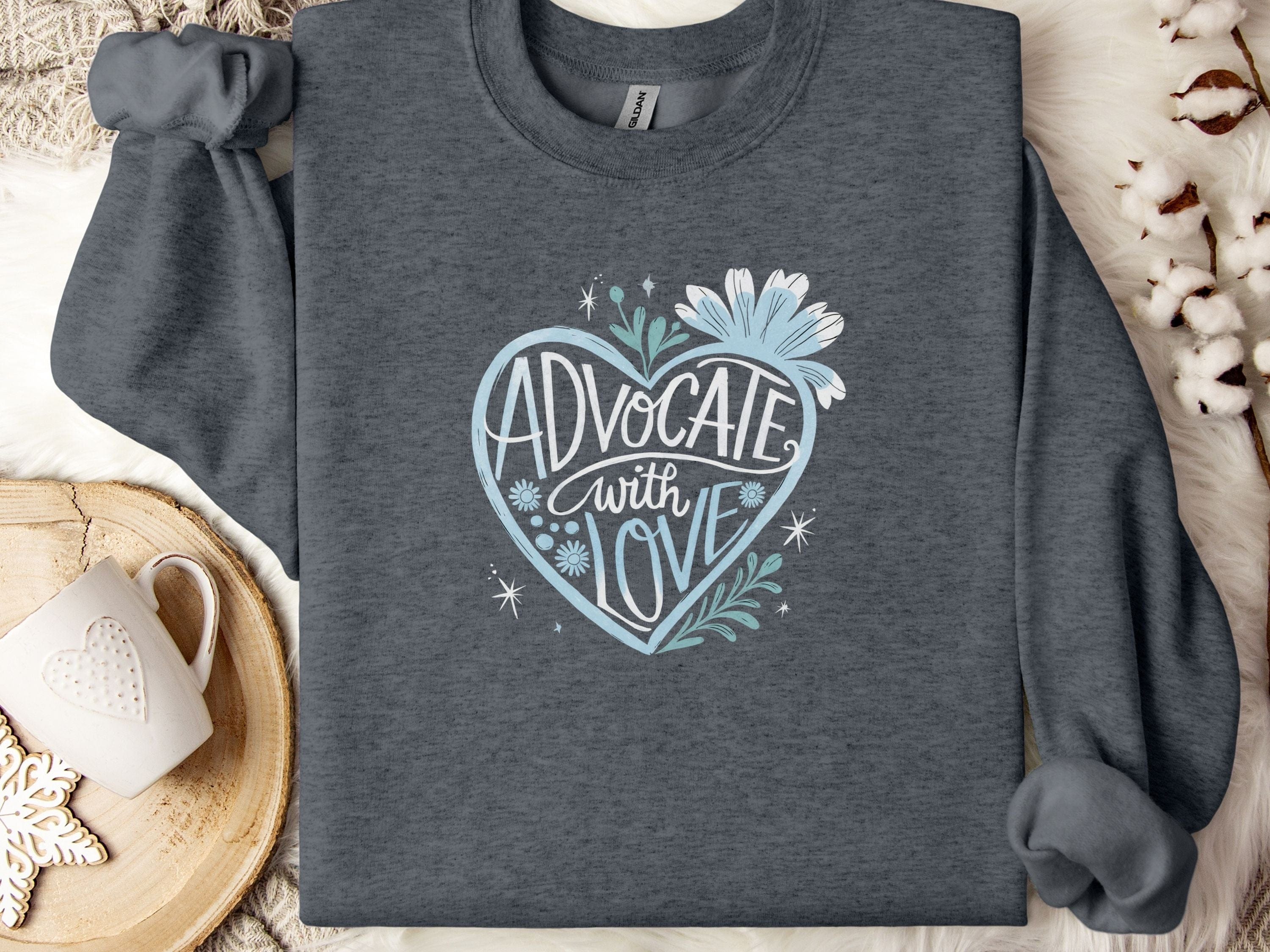 Advocate With Love Sweatshirt-Dark Heather-Neurodiversity, ADHD & Autism Awareness & Acceptance Sweatshirt by Daily Bloom