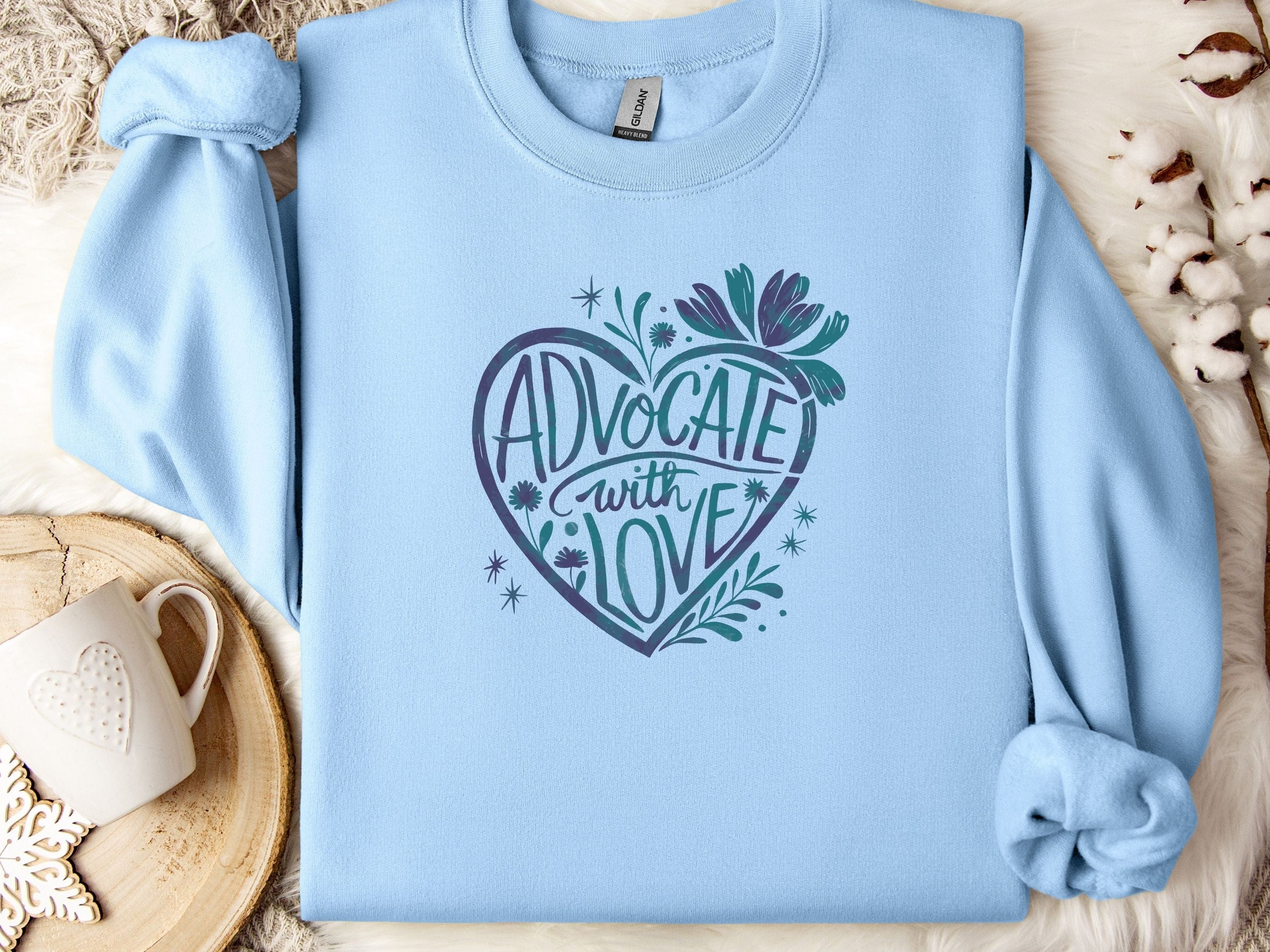 Advocate With Love Sweatshirt-Light Blue-Neurodiversity, ADHD & Autism Awareness & Acceptance Sweatshirt by Daily Bloom