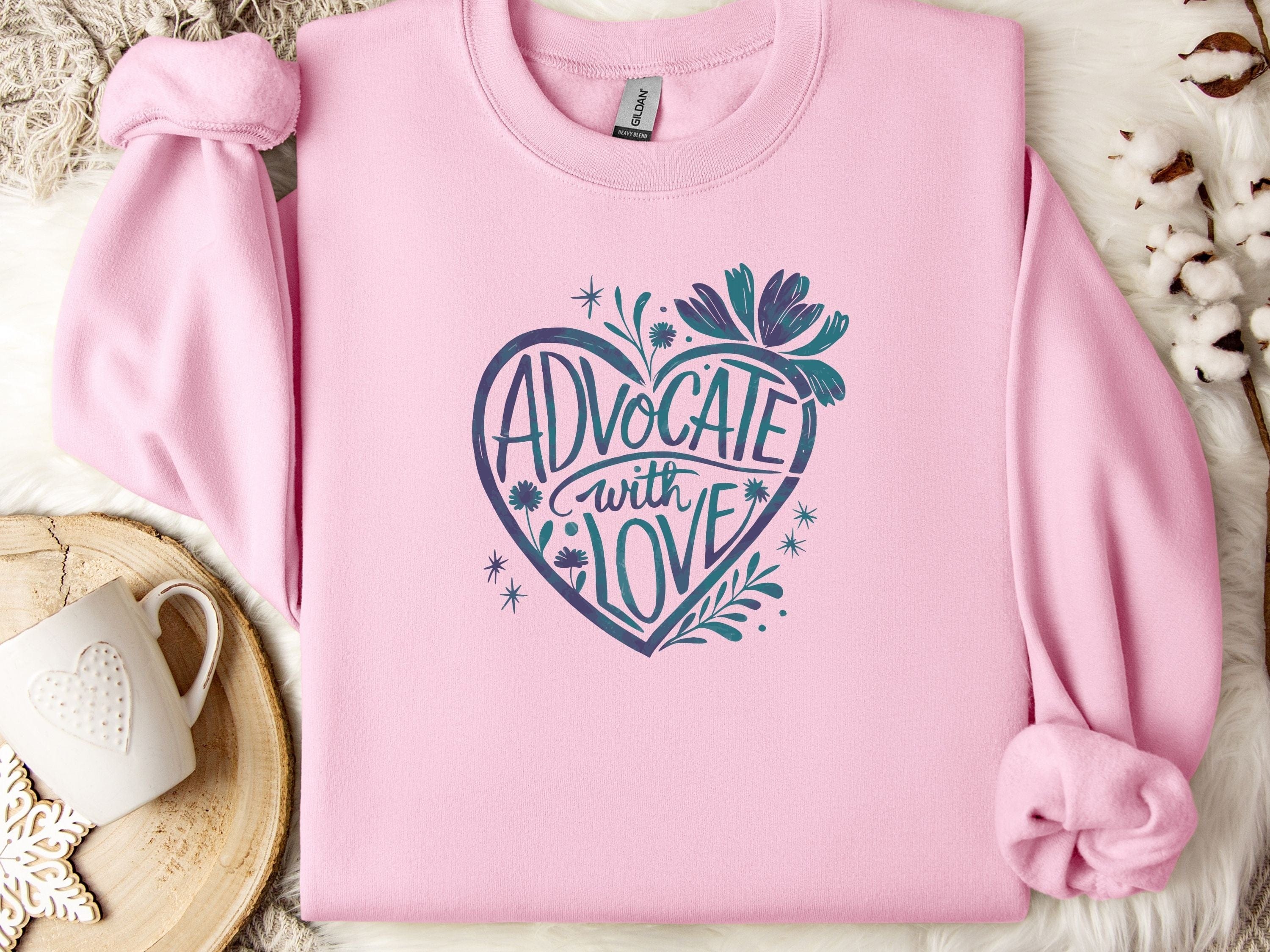 Advocate With Love Sweatshirt-Light Pink-Neurodiversity, ADHD & Autism Awareness & Acceptance Sweatshirt by Daily Bloom