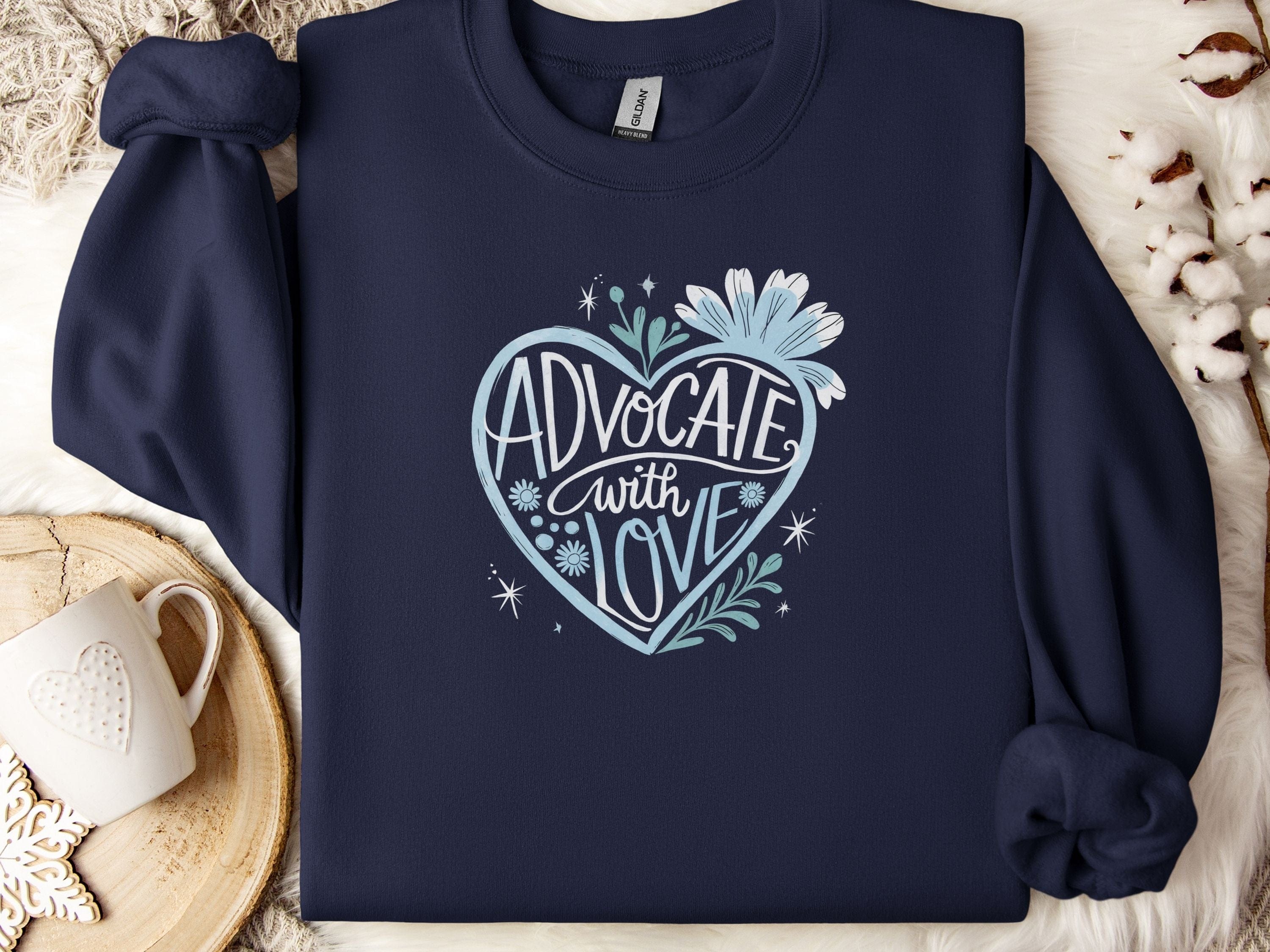 Advocate With Love Sweatshirt-Navy-Neurodiversity, ADHD & Autism Awareness & Acceptance Sweatshirt by Daily Bloom
