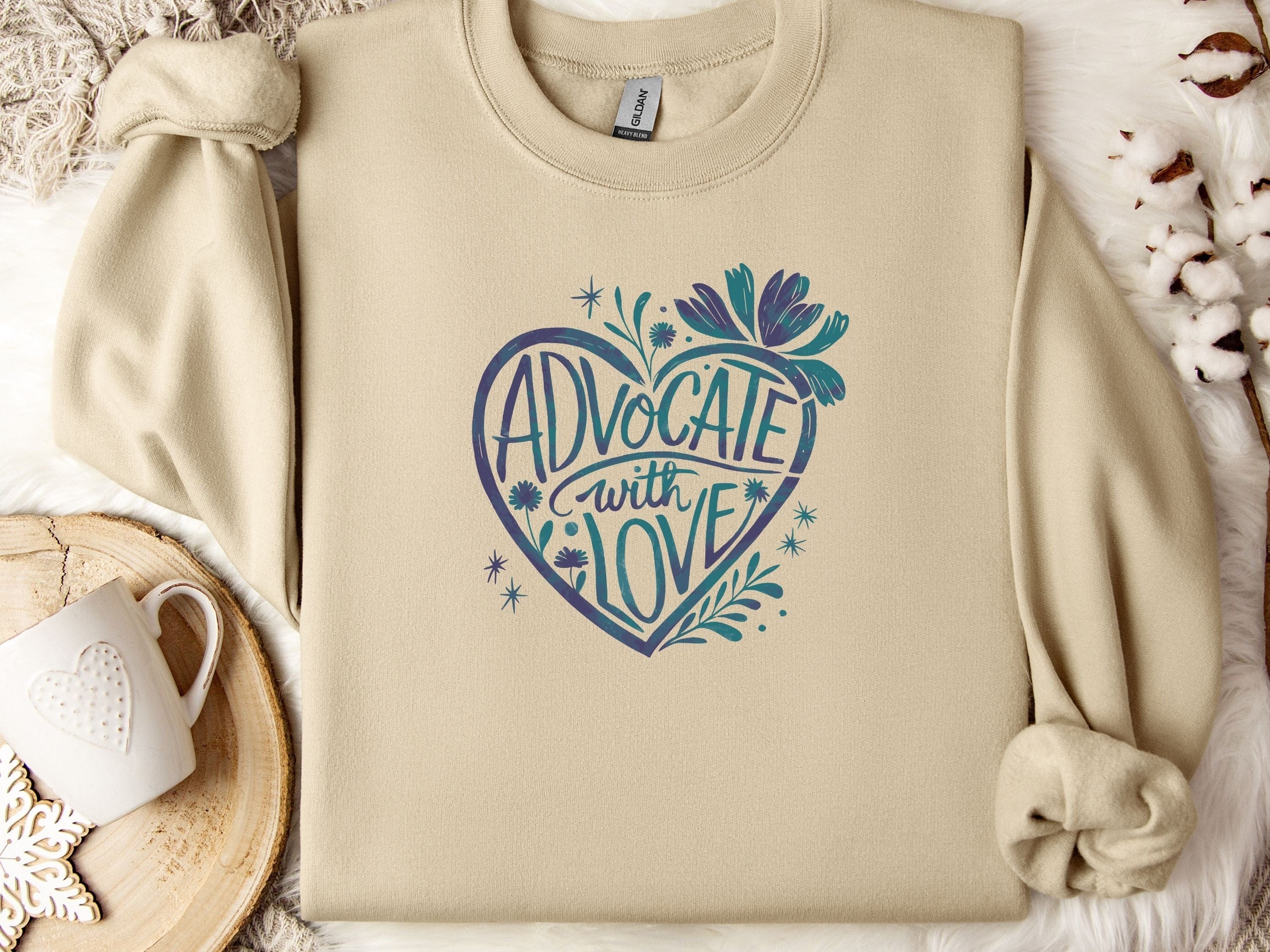 Advocate With Love Sweatshirt-Sand-Neurodiversity, ADHD & Autism Awareness & Acceptance Sweatshirt by Daily Bloom
