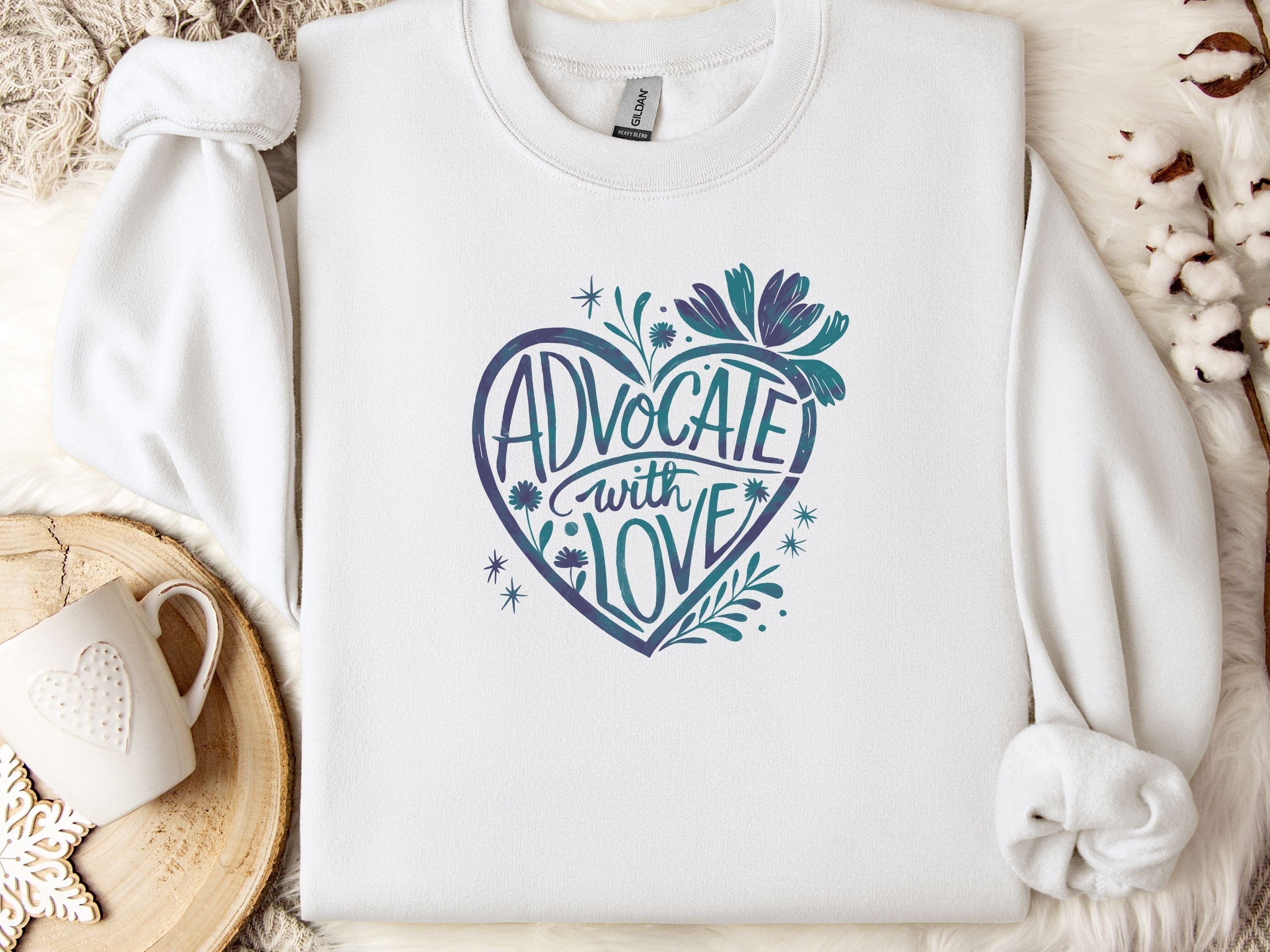 Advocate With Love Sweatshirt-White-Neurodiversity, ADHD & Autism Awareness & Acceptance Sweatshirt by Daily Bloom