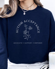 Autism Sweatshirt By Daily Bloom Autism Acceptance - Advocate Support Empower Sweatshirt