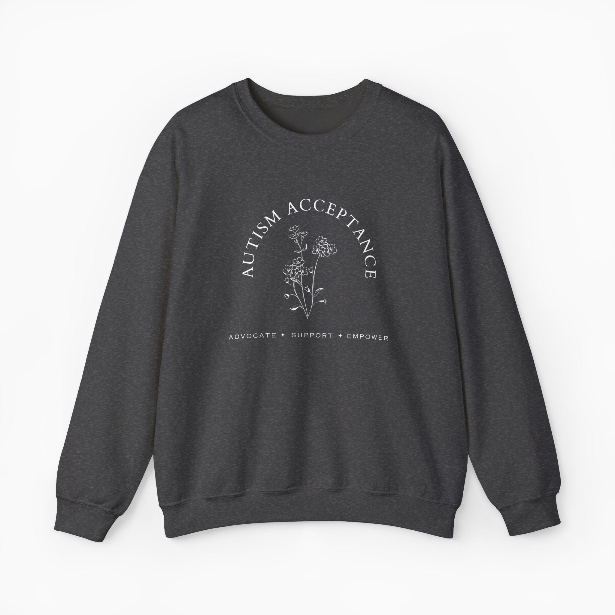Autism Sweatshirt By Daily Bloom Autism Acceptance - Advocate Support Empower Sweatshirt Dark Heather / S