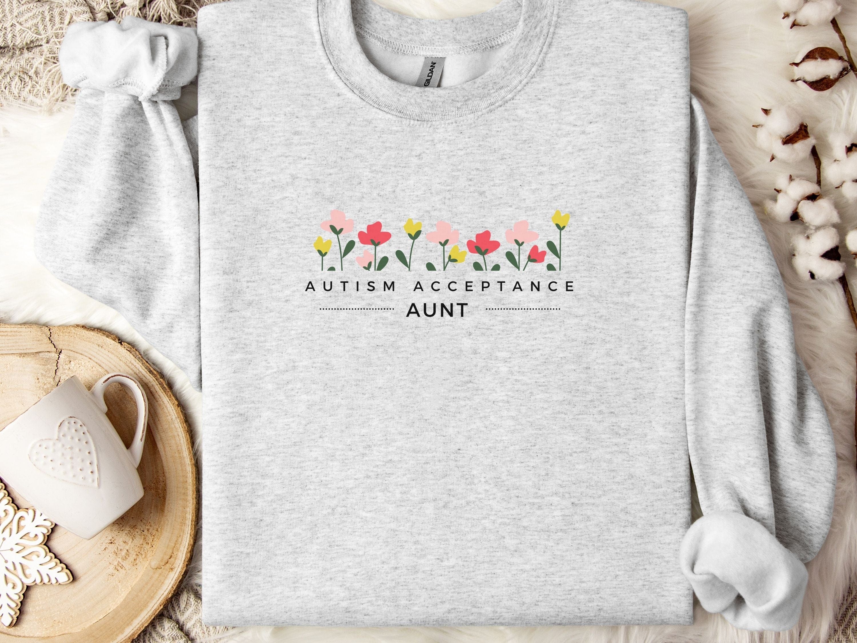 Autism Acceptance Aunt Sweatshirt-Ash-Neurodiversity, ADHD & Autism Awareness & Acceptance Sweatshirt by Daily Bloom