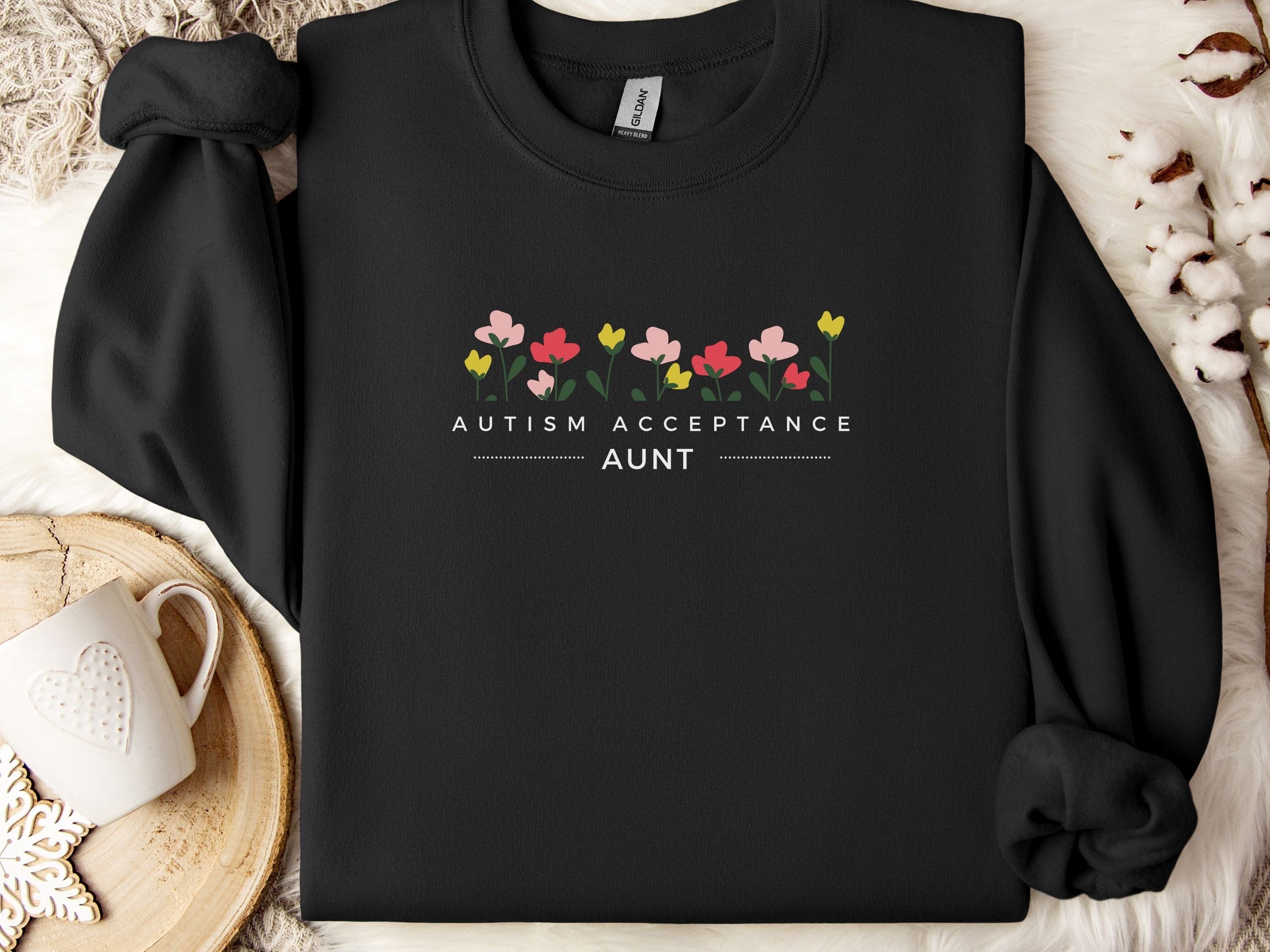 Autism Acceptance Aunt Sweatshirt-Black-Neurodiversity, ADHD & Autism Awareness & Acceptance Sweatshirt by Daily Bloom