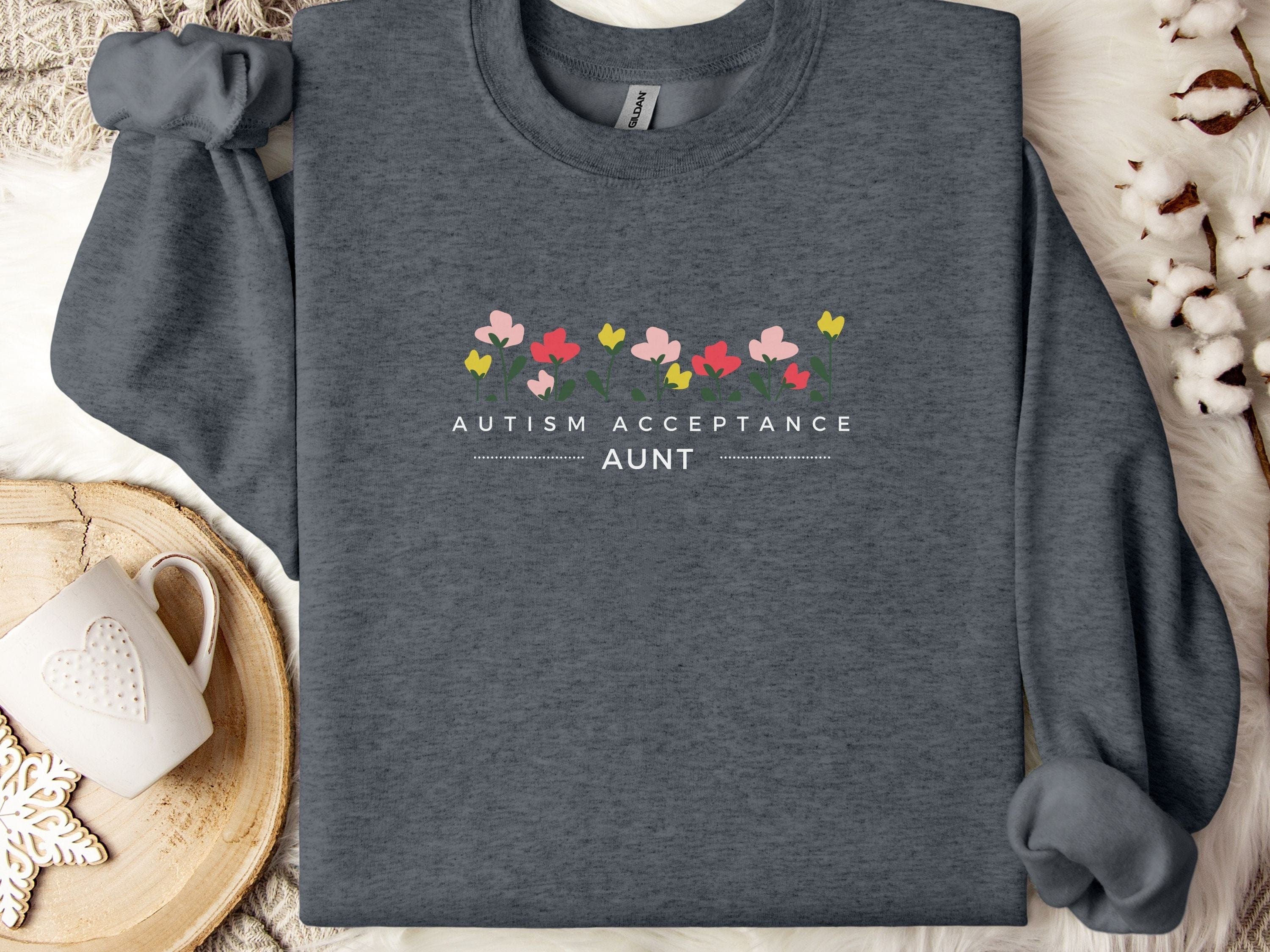 Autism Acceptance Aunt Sweatshirt-Dark Heather-Neurodiversity, ADHD & Autism Awareness & Acceptance Sweatshirt by Daily Bloom