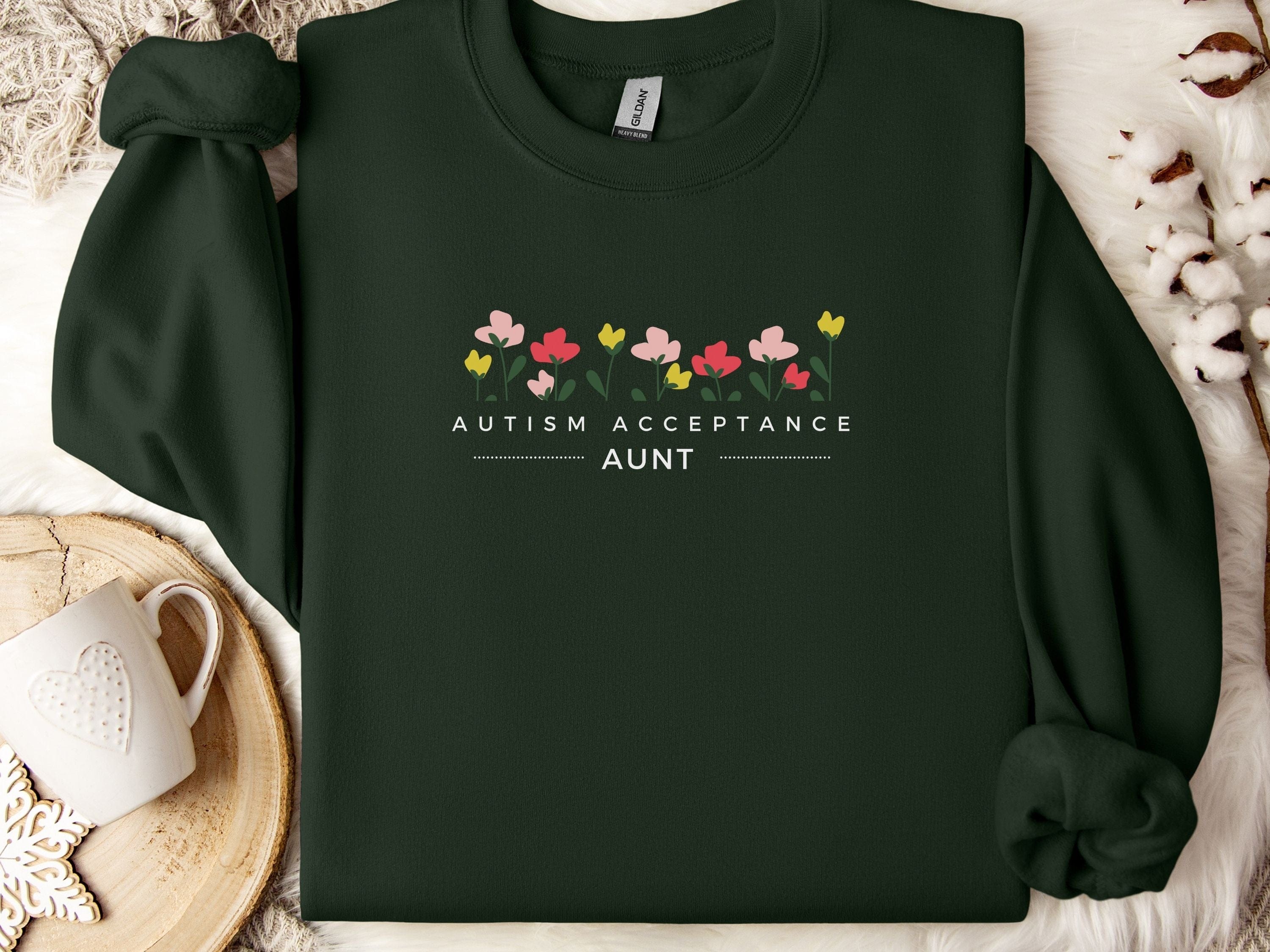 Autism Acceptance Aunt Sweatshirt-Forest Green-Neurodiversity, ADHD & Autism Awareness & Acceptance Sweatshirt by Daily Bloom