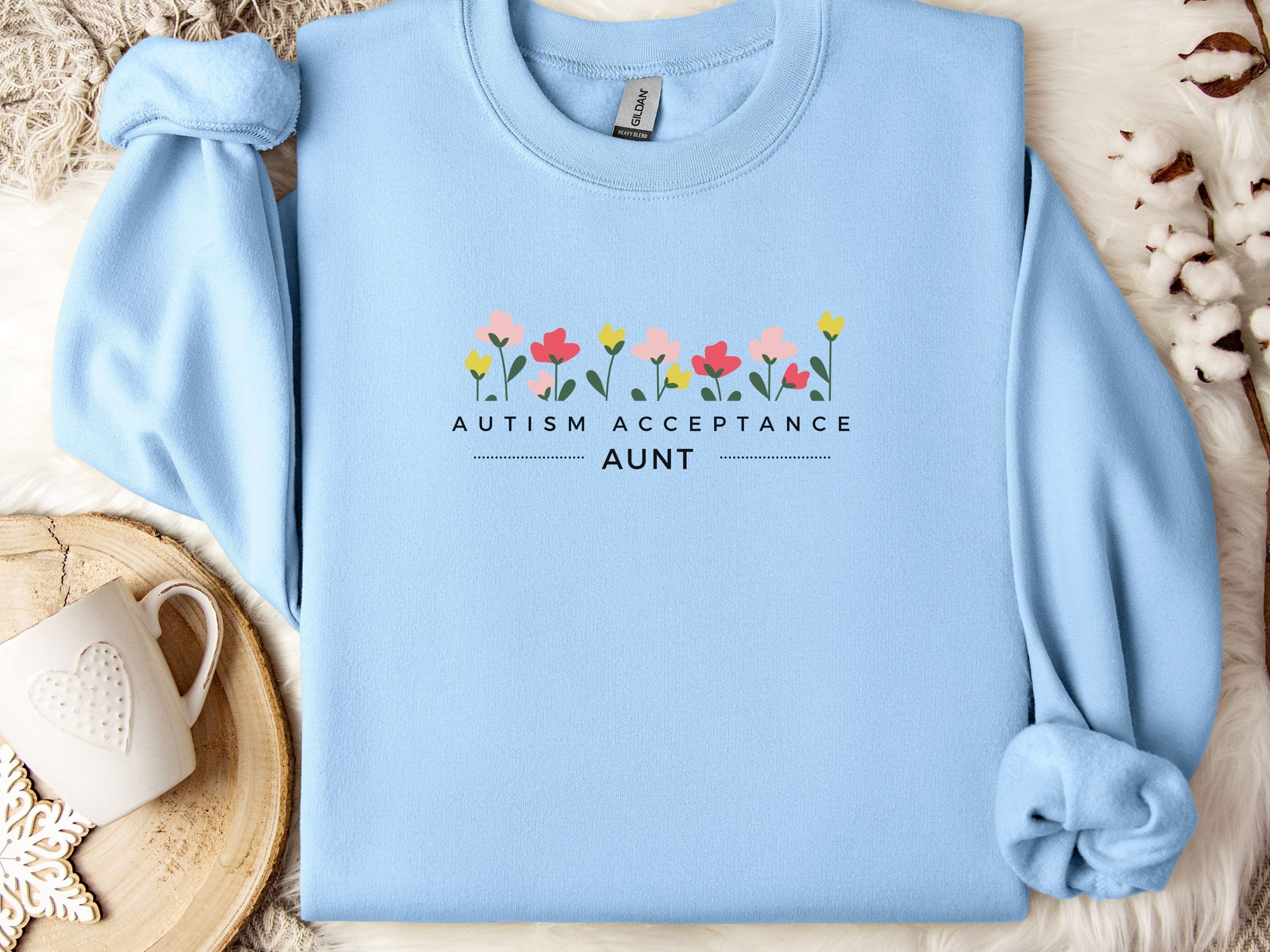 Autism Acceptance Aunt Sweatshirt-Light Blue-Neurodiversity, ADHD & Autism Awareness & Acceptance Sweatshirt by Daily Bloom