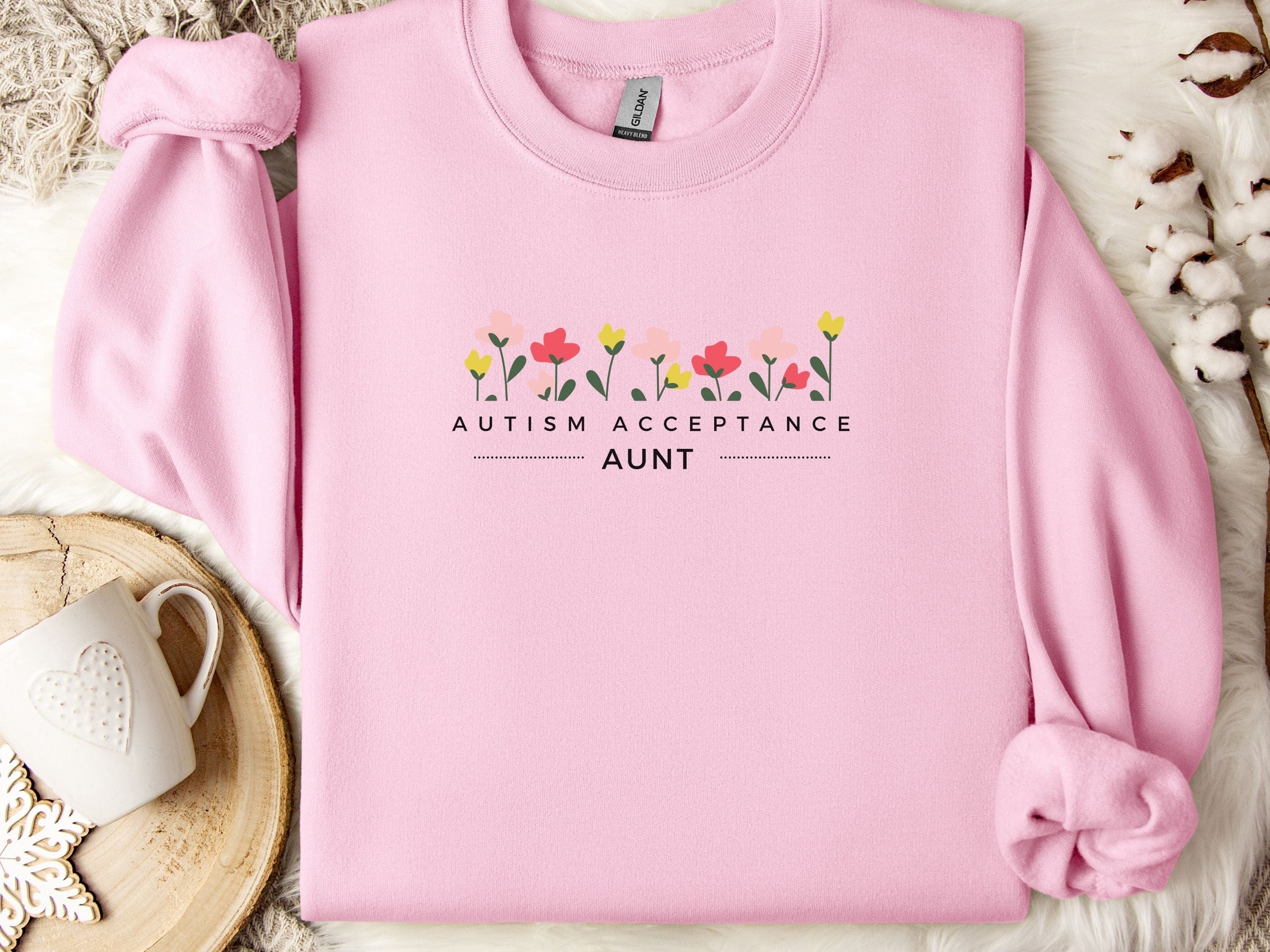 Autism Acceptance Aunt Sweatshirt-Light Pink-Neurodiversity, ADHD & Autism Awareness & Acceptance Sweatshirt by Daily Bloom