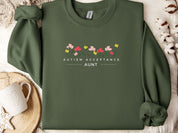Autism Acceptance Aunt Sweatshirt-Military Green-Neurodiversity, ADHD & Autism Awareness & Acceptance Sweatshirt by Daily Bloom