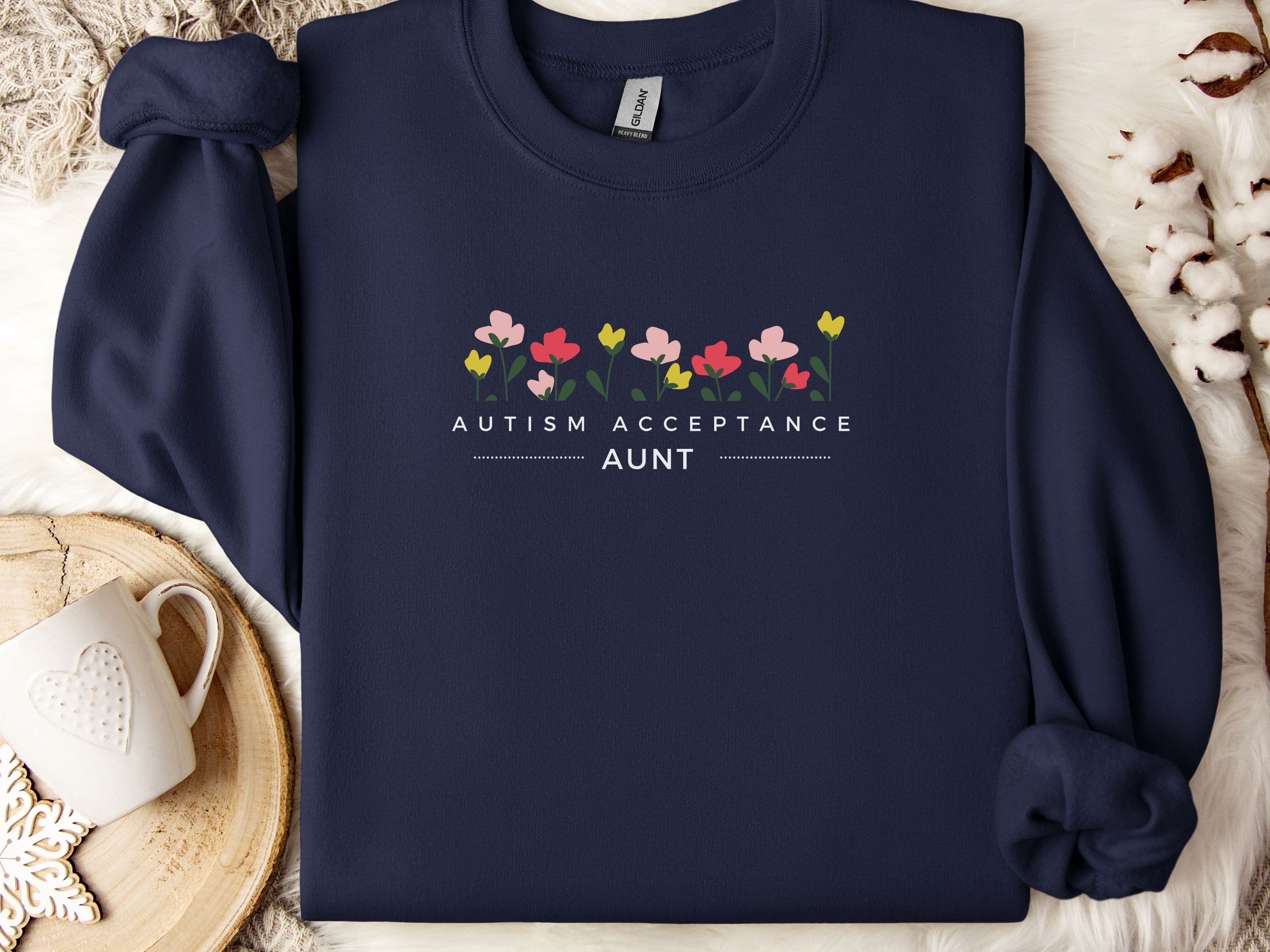 Autism Acceptance Aunt Sweatshirt-Navy-Neurodiversity, ADHD & Autism Awareness & Acceptance Sweatshirt by Daily Bloom