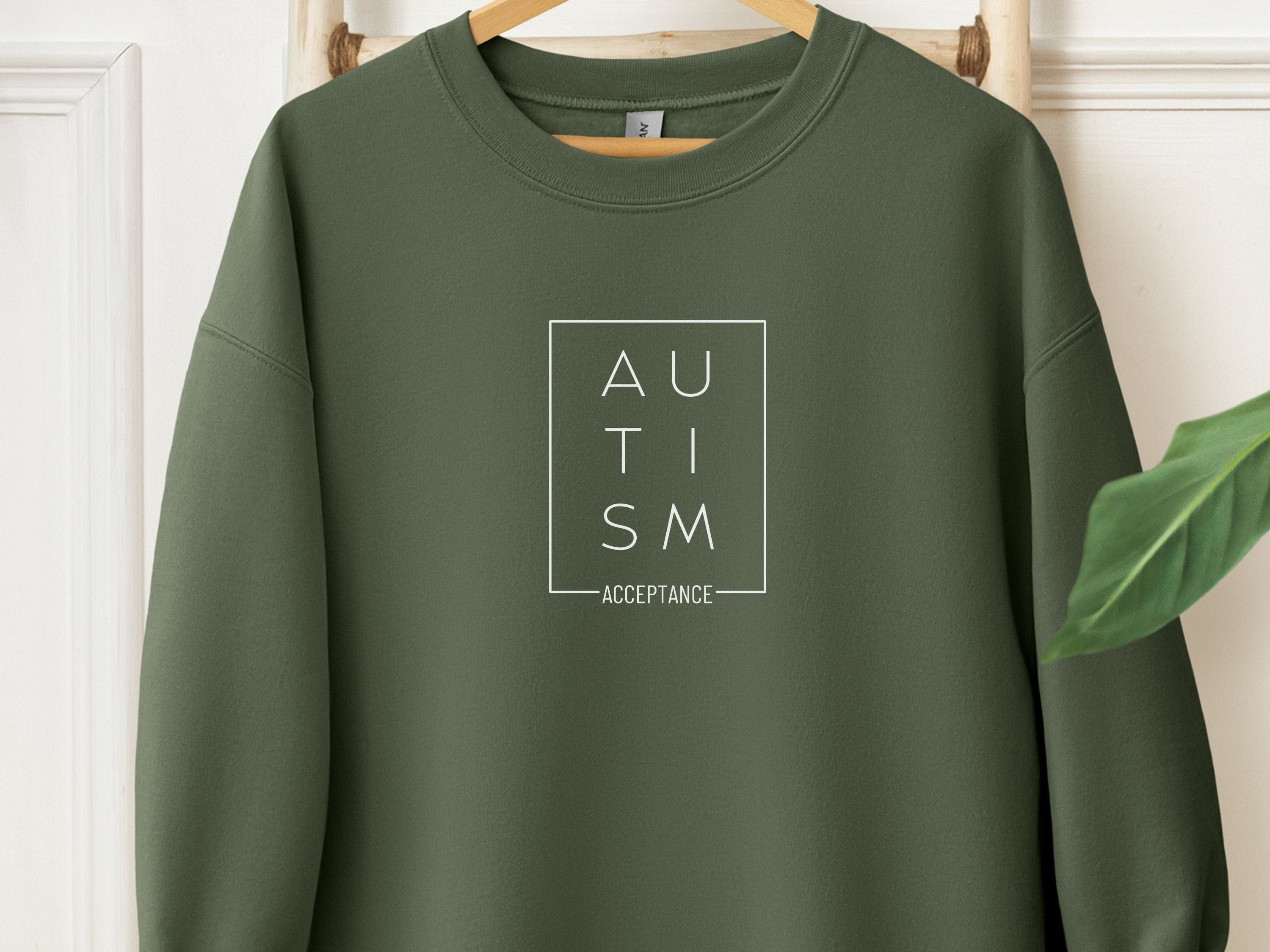 Autism Acceptance Box Sweatshirt-Military Green-Neurodiversity, ADHD & Autism Awareness & Acceptance Sweatshirt by Daily Bloom