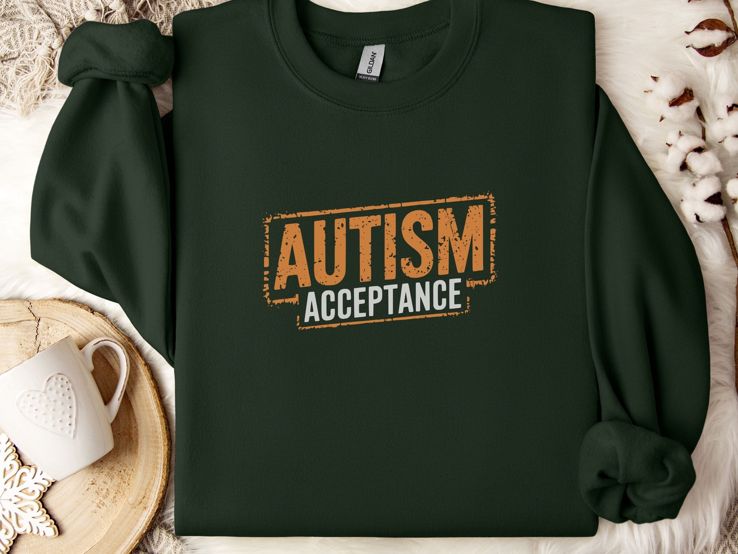 Autism Acceptance Graffiti Sweatshirt-Forest Green-Neurodiversity, ADHD & Autism Awareness & Acceptance Sweatshirt by Daily Bloom