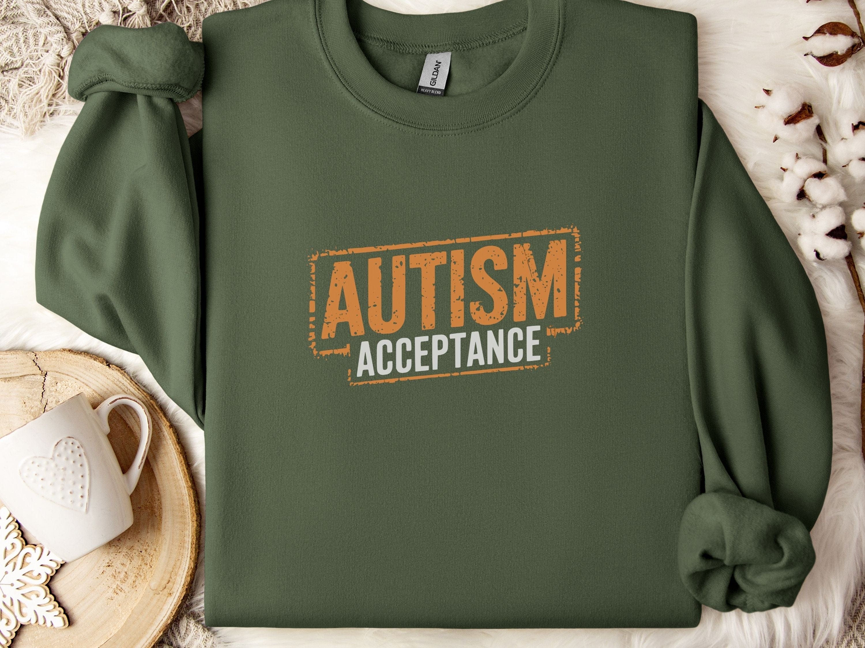 Autism Acceptance Graffiti Sweatshirt-Military Green-Neurodiversity, ADHD & Autism Awareness & Acceptance Sweatshirt by Daily Bloom