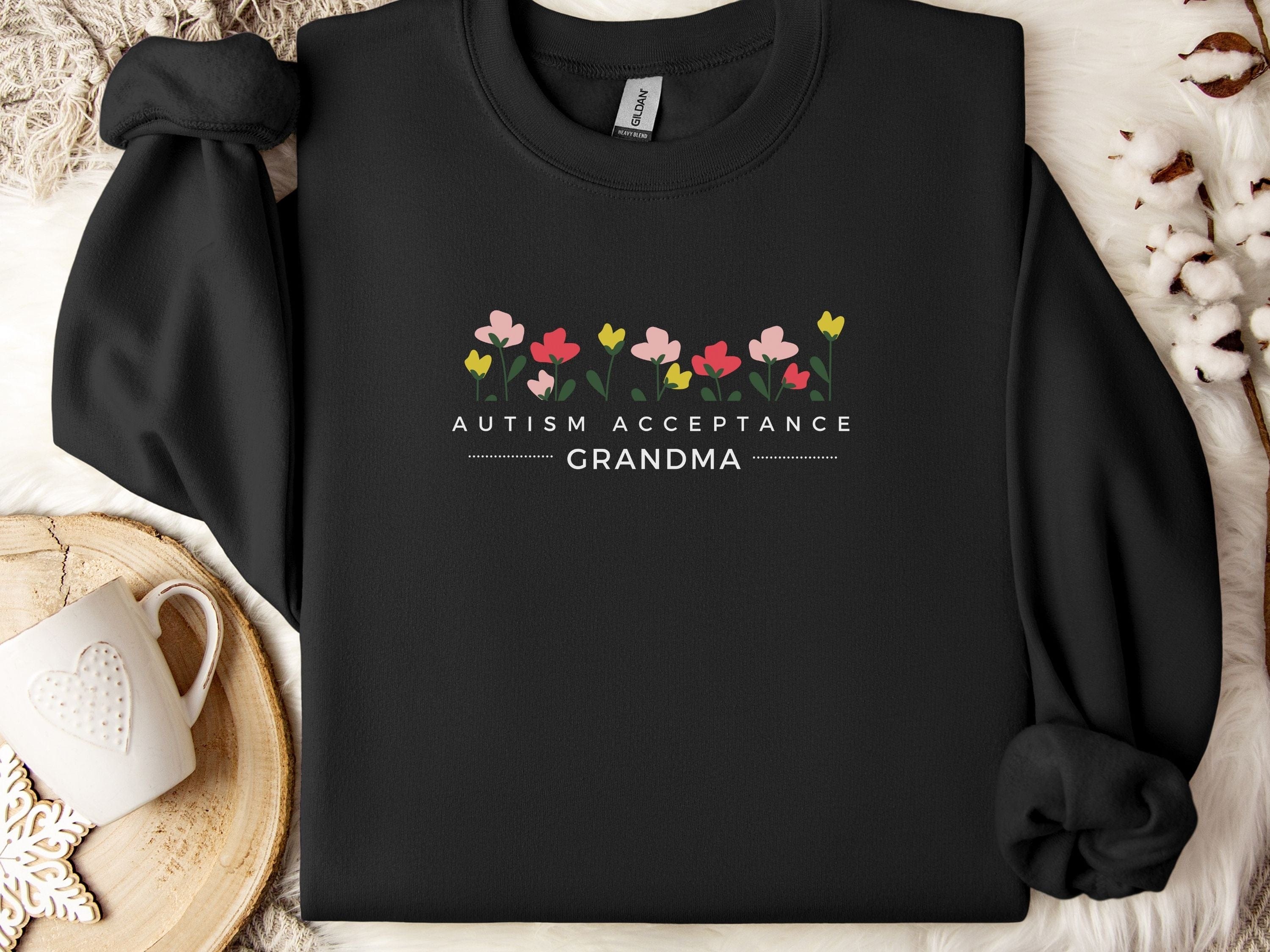 Autism Acceptance Grandma Sweatshirt-Black-Neurodiversity, ADHD & Autism Awareness & Acceptance Sweatshirt by Daily Bloom