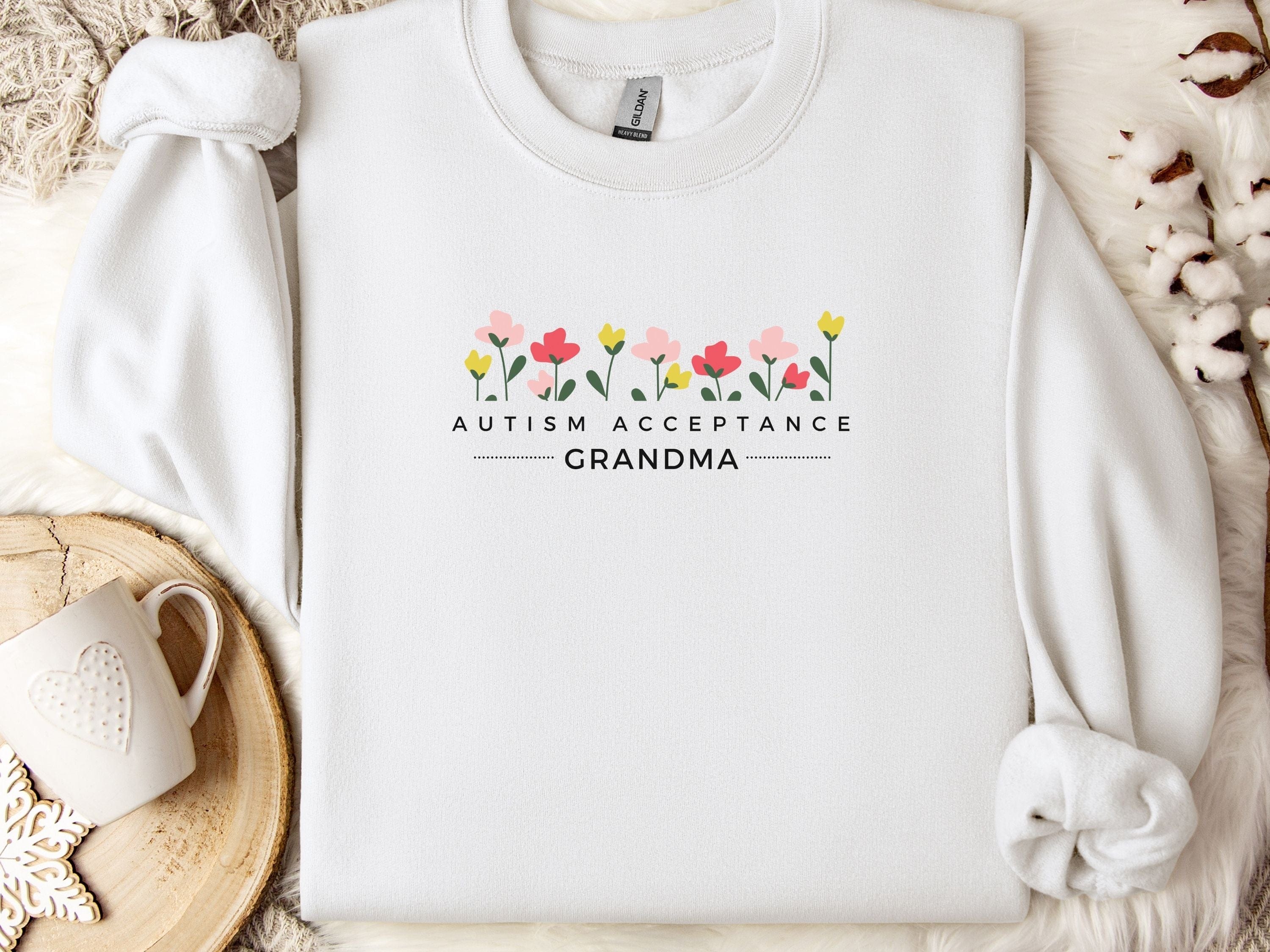 Autism Acceptance Grandma Sweatshirt-White-Neurodiversity, ADHD & Autism Awareness & Acceptance Sweatshirt by Daily Bloom