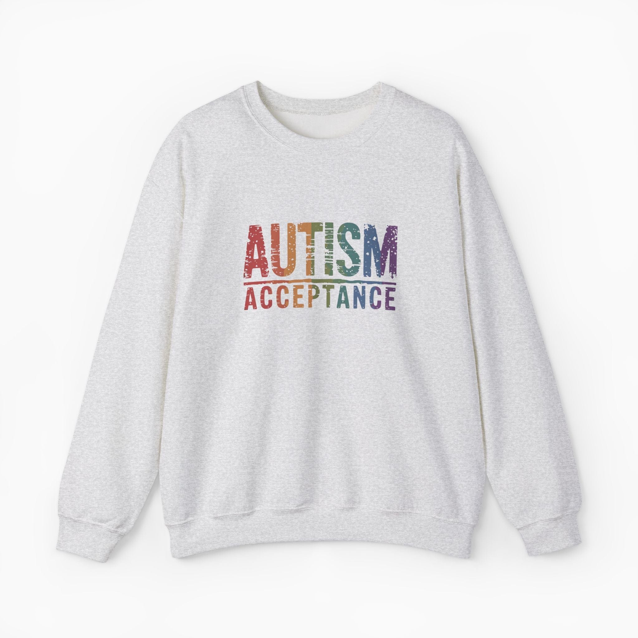 Autism Sweatshirt By Daily Bloom Autism Acceptance Grunge Rainbow Sweatshirt Ash / S