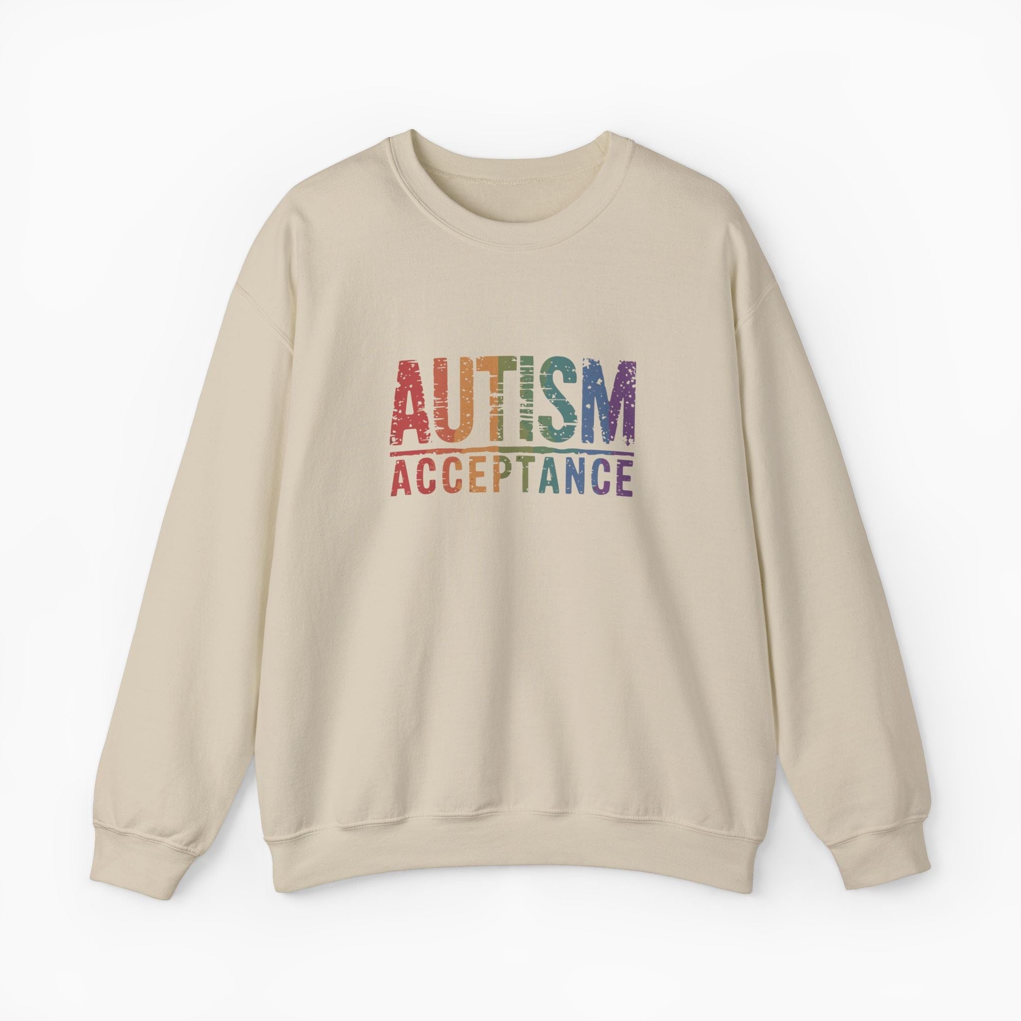 Autism Sweatshirt By Daily Bloom Autism Acceptance Grunge Rainbow Sweatshirt Sand / S