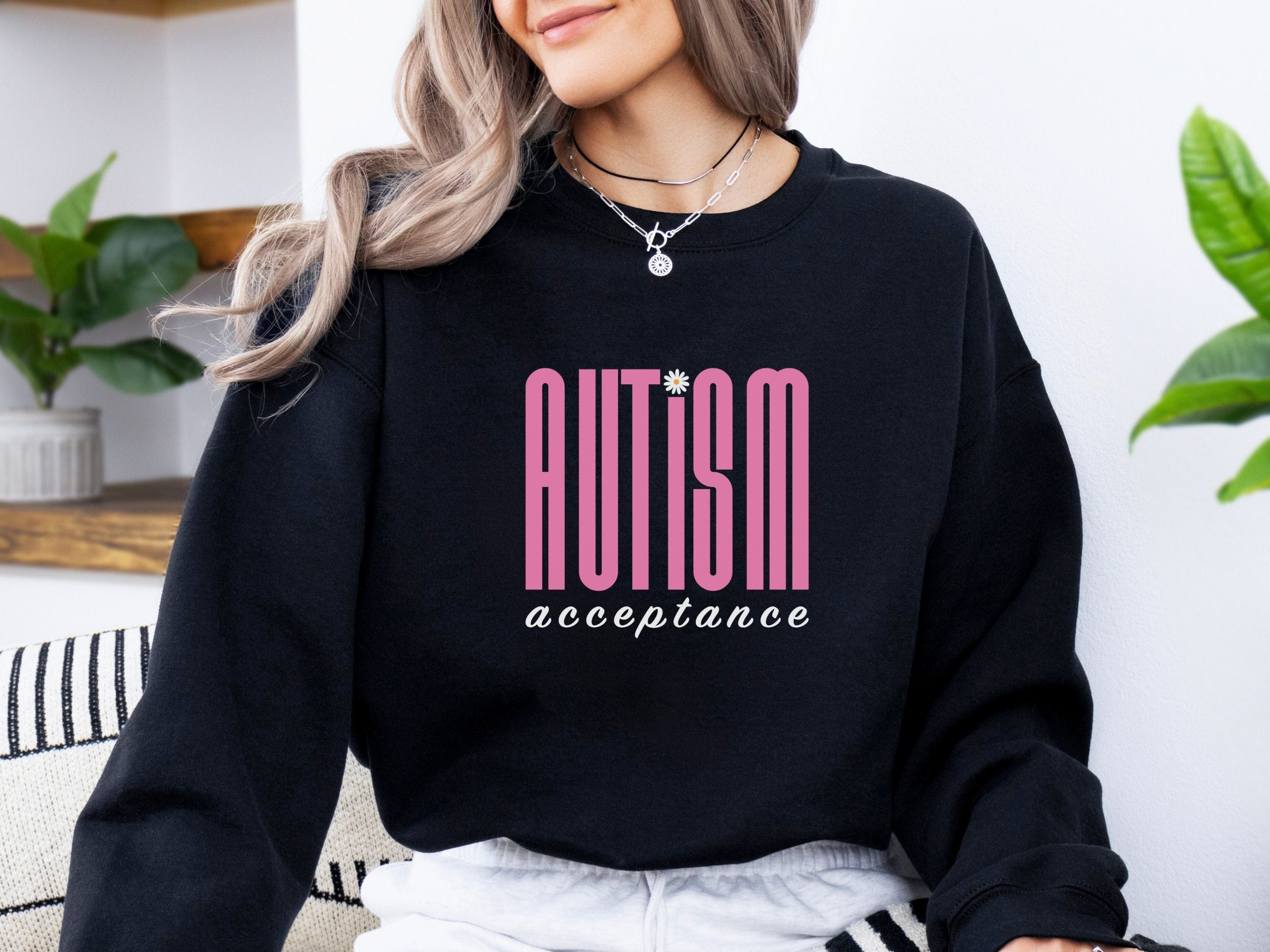Autism Acceptance Retro Pink Sweatshirt-Neurodiversity, ADHD & Autism Awareness & Acceptance Sweatshirt by Daily Bloom