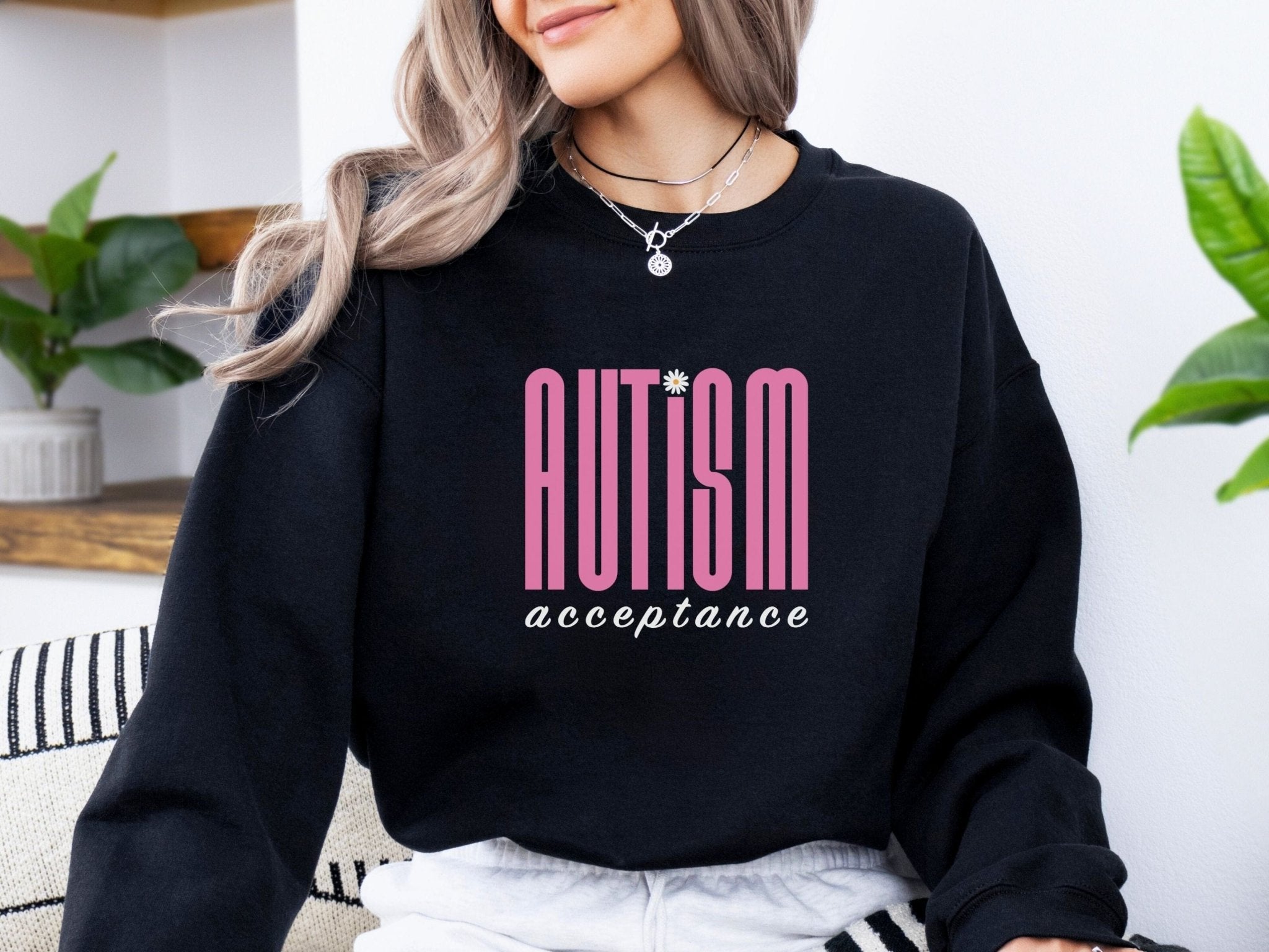 Autism Sweatshirt - Autism Acceptance Retro Pink Sweatshirt - Daily Bloom