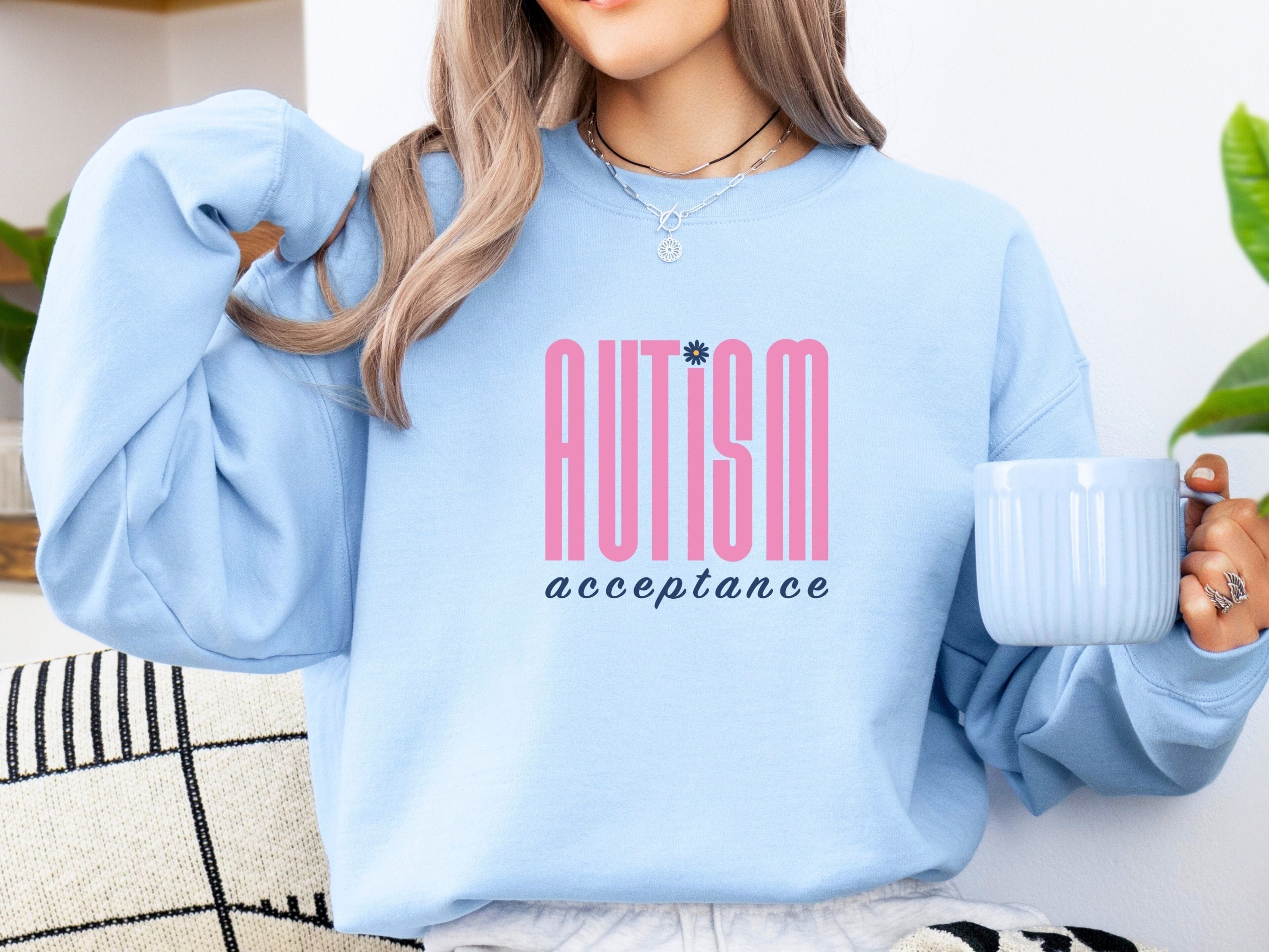 Autism Acceptance Retro Pink Sweatshirt-Neurodiversity, ADHD & Autism Awareness & Acceptance Sweatshirt by Daily Bloom