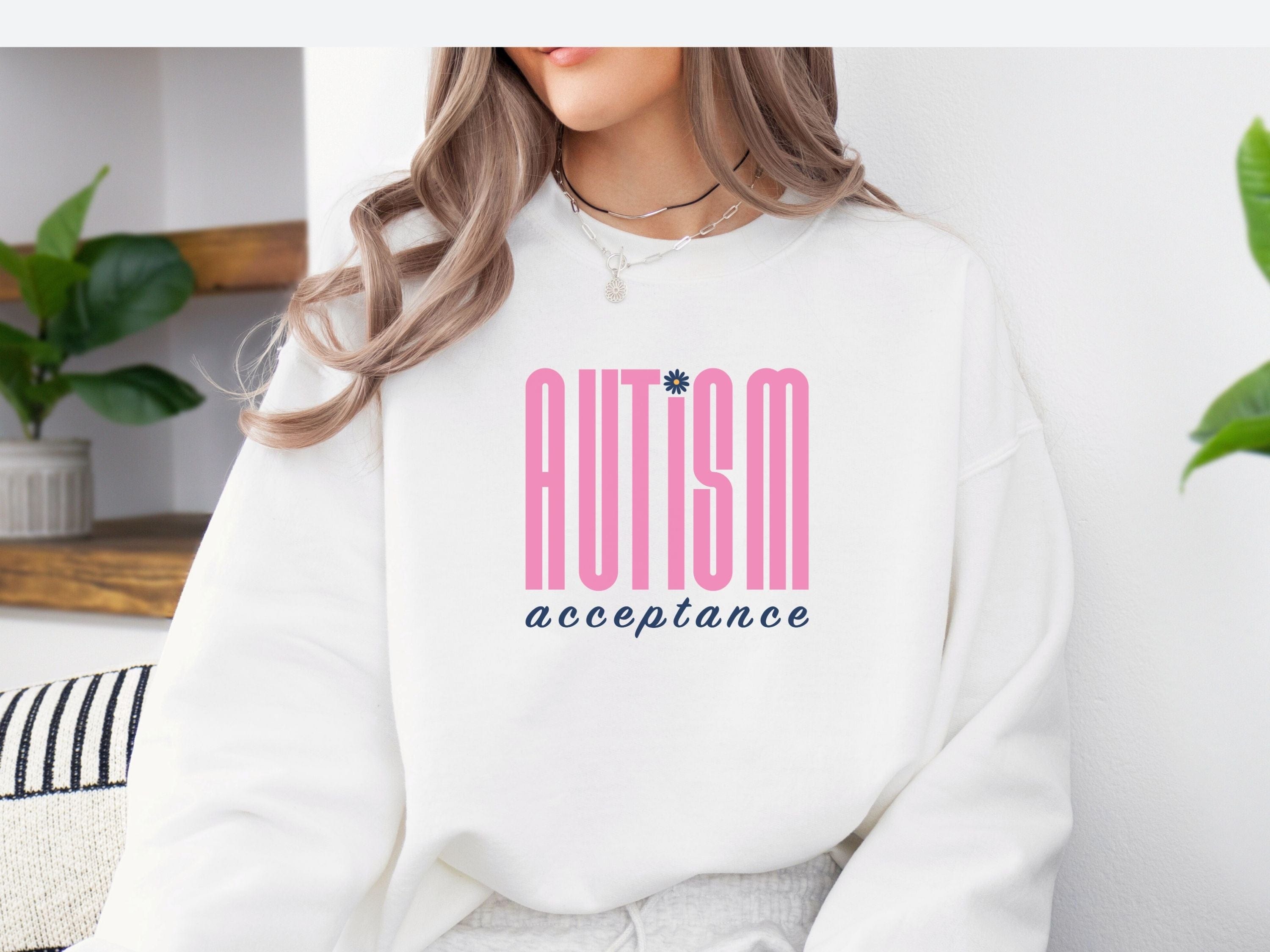Autism Acceptance Retro Pink Sweatshirt-Neurodiversity, ADHD & Autism Awareness & Acceptance Sweatshirt by Daily Bloom