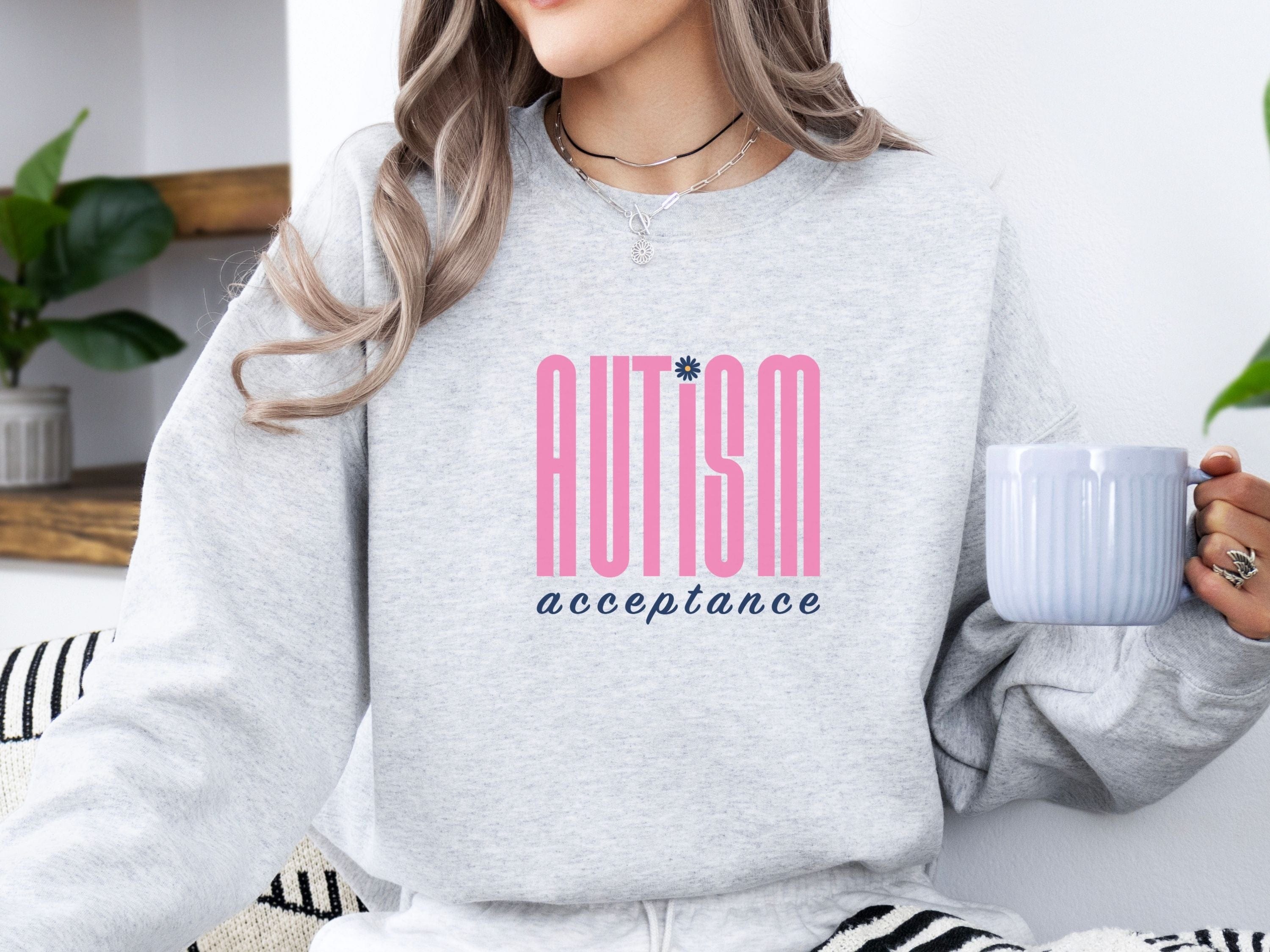 Autism Acceptance Retro Pink Sweatshirt-Neurodiversity, ADHD & Autism Awareness & Acceptance Sweatshirt by Daily Bloom