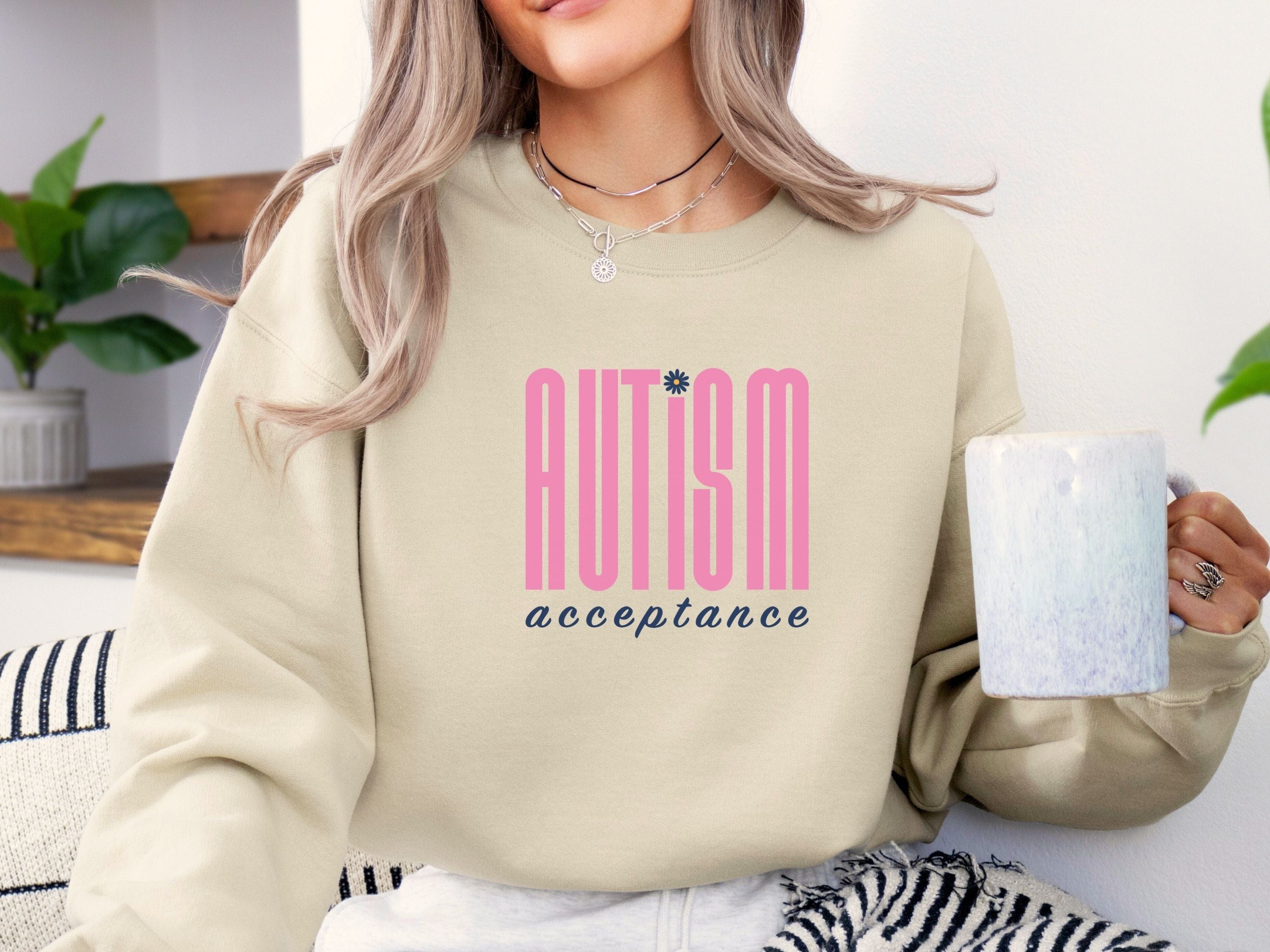 Autism Acceptance Retro Pink Sweatshirt-Neurodiversity, ADHD & Autism Awareness & Acceptance Sweatshirt by Daily Bloom