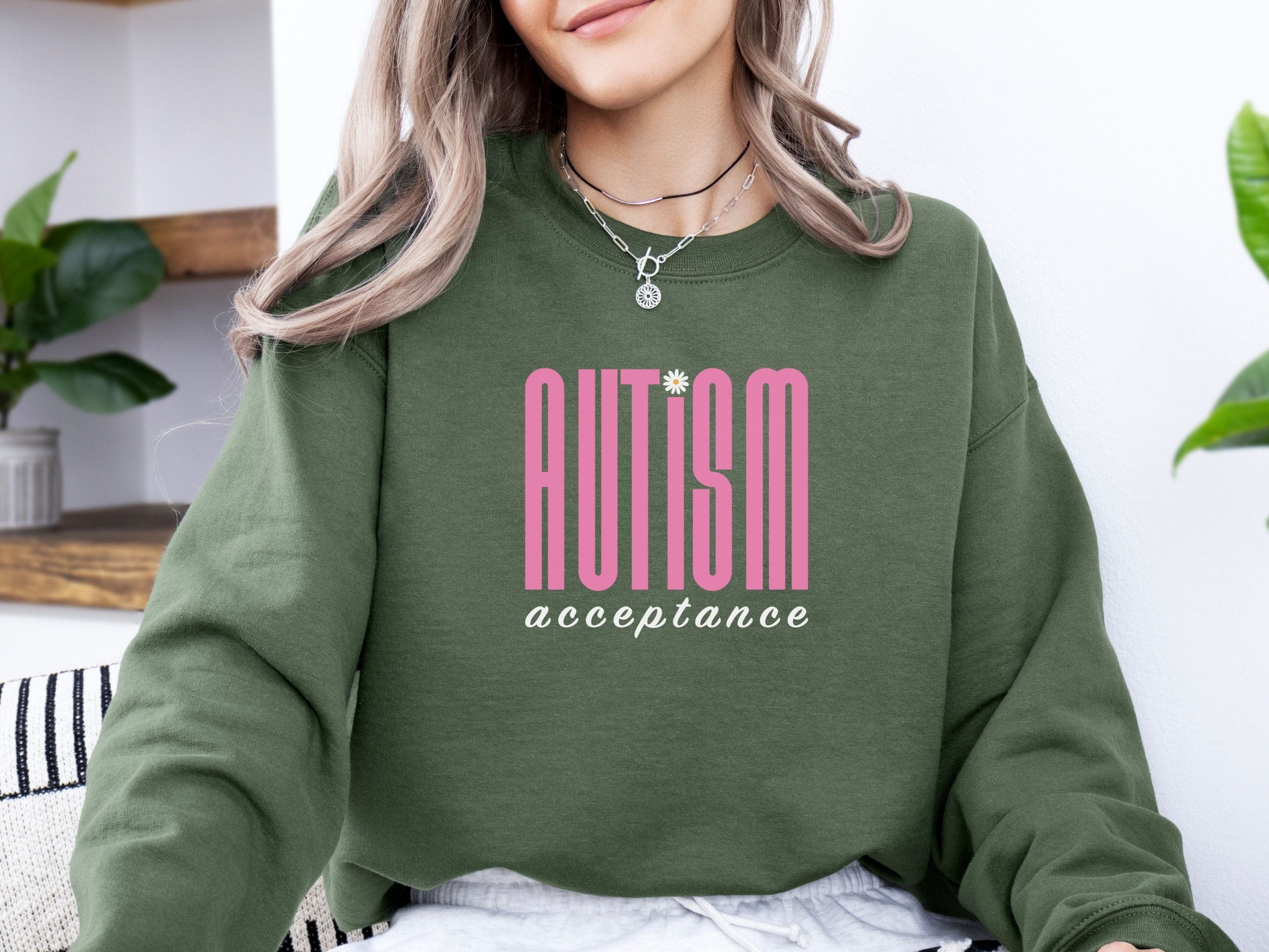 Autism Acceptance Retro Pink Sweatshirt-Neurodiversity, ADHD & Autism Awareness & Acceptance Sweatshirt by Daily Bloom