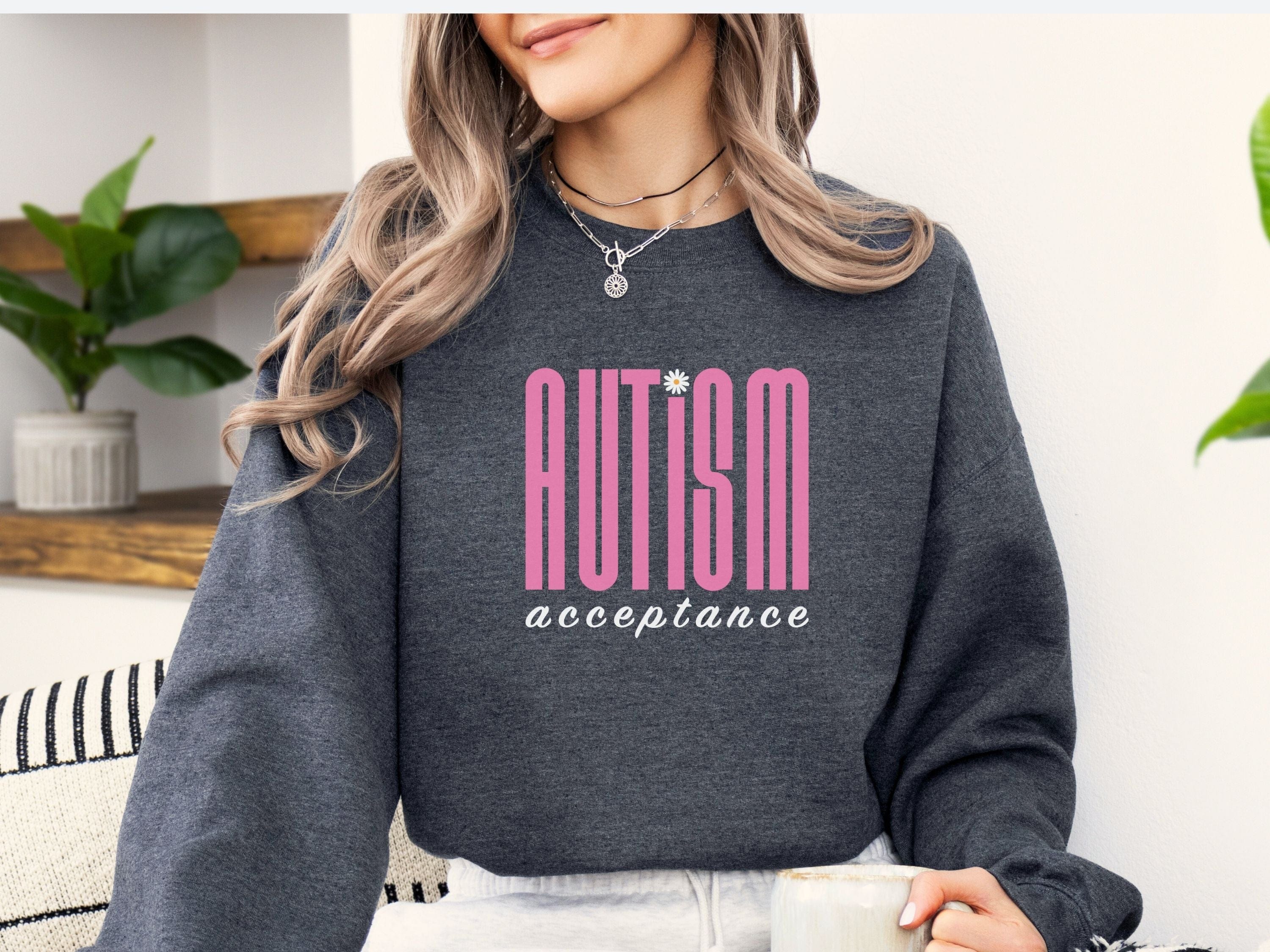 Autism Acceptance Retro Pink Sweatshirt-Neurodiversity, ADHD & Autism Awareness & Acceptance Sweatshirt by Daily Bloom