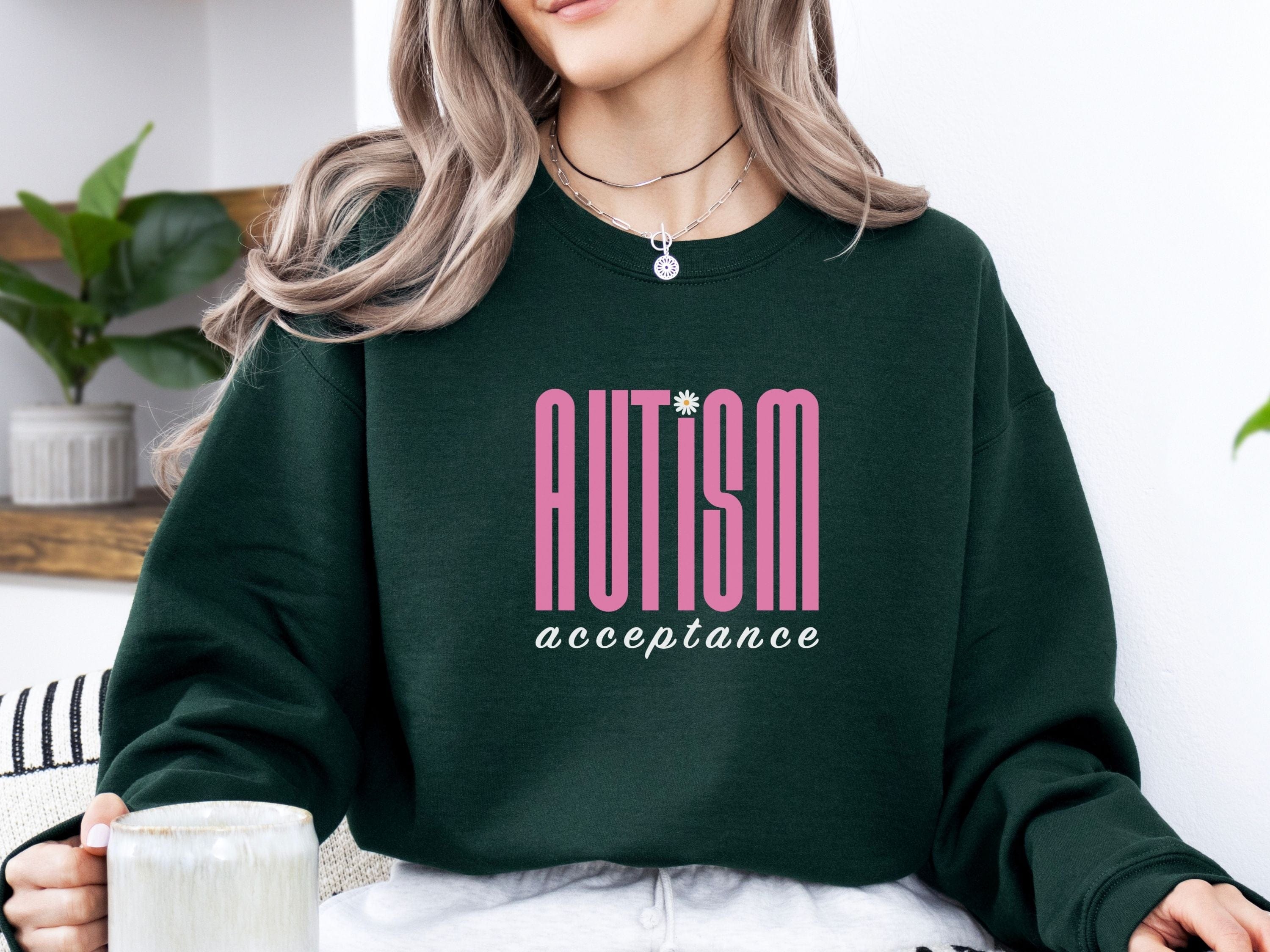 Autism Acceptance Retro Pink Sweatshirt-Neurodiversity, ADHD & Autism Awareness & Acceptance Sweatshirt by Daily Bloom