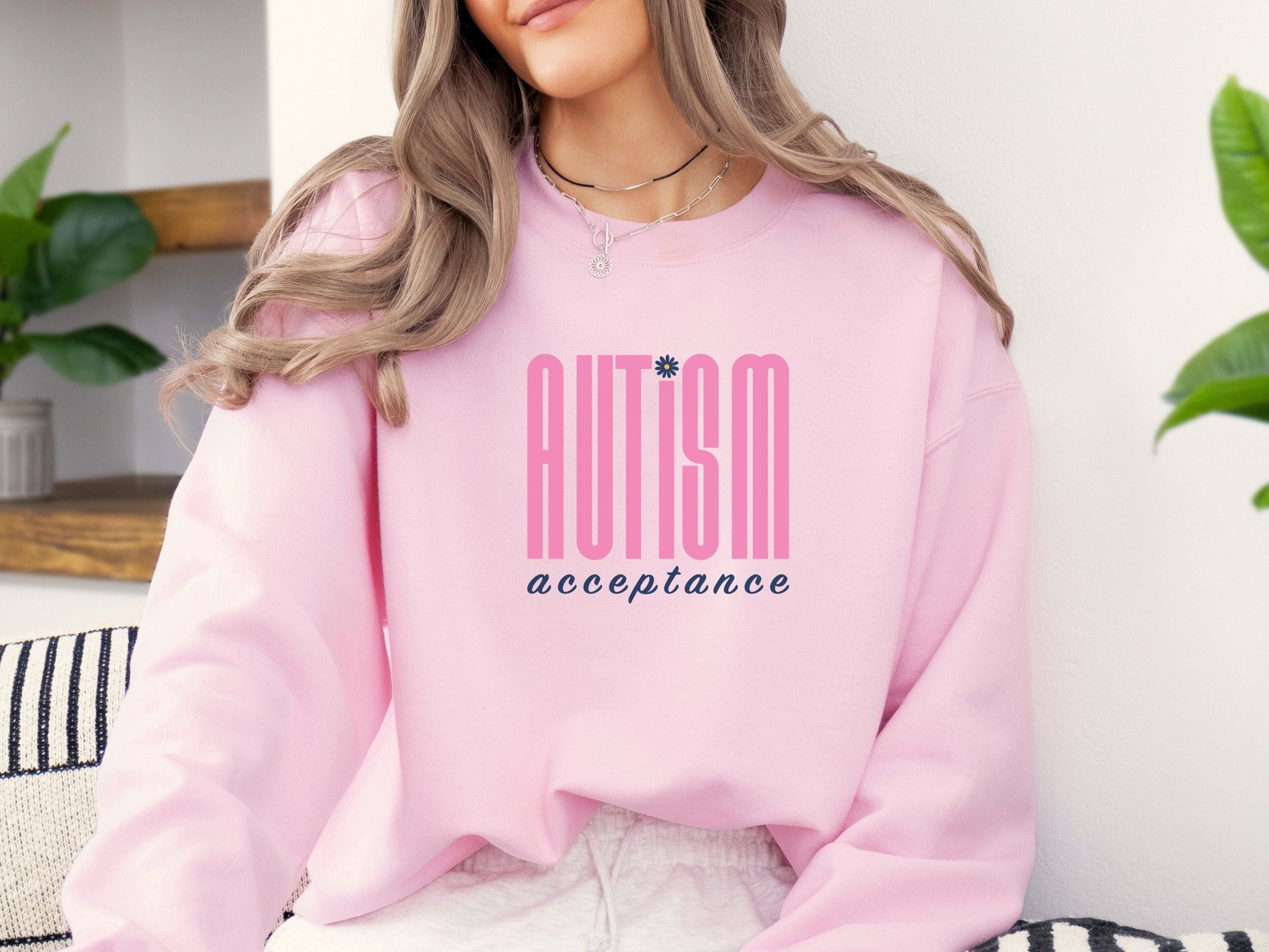 Autism Acceptance Retro Pink Sweatshirt-Neurodiversity, ADHD & Autism Awareness & Acceptance Sweatshirt by Daily Bloom
