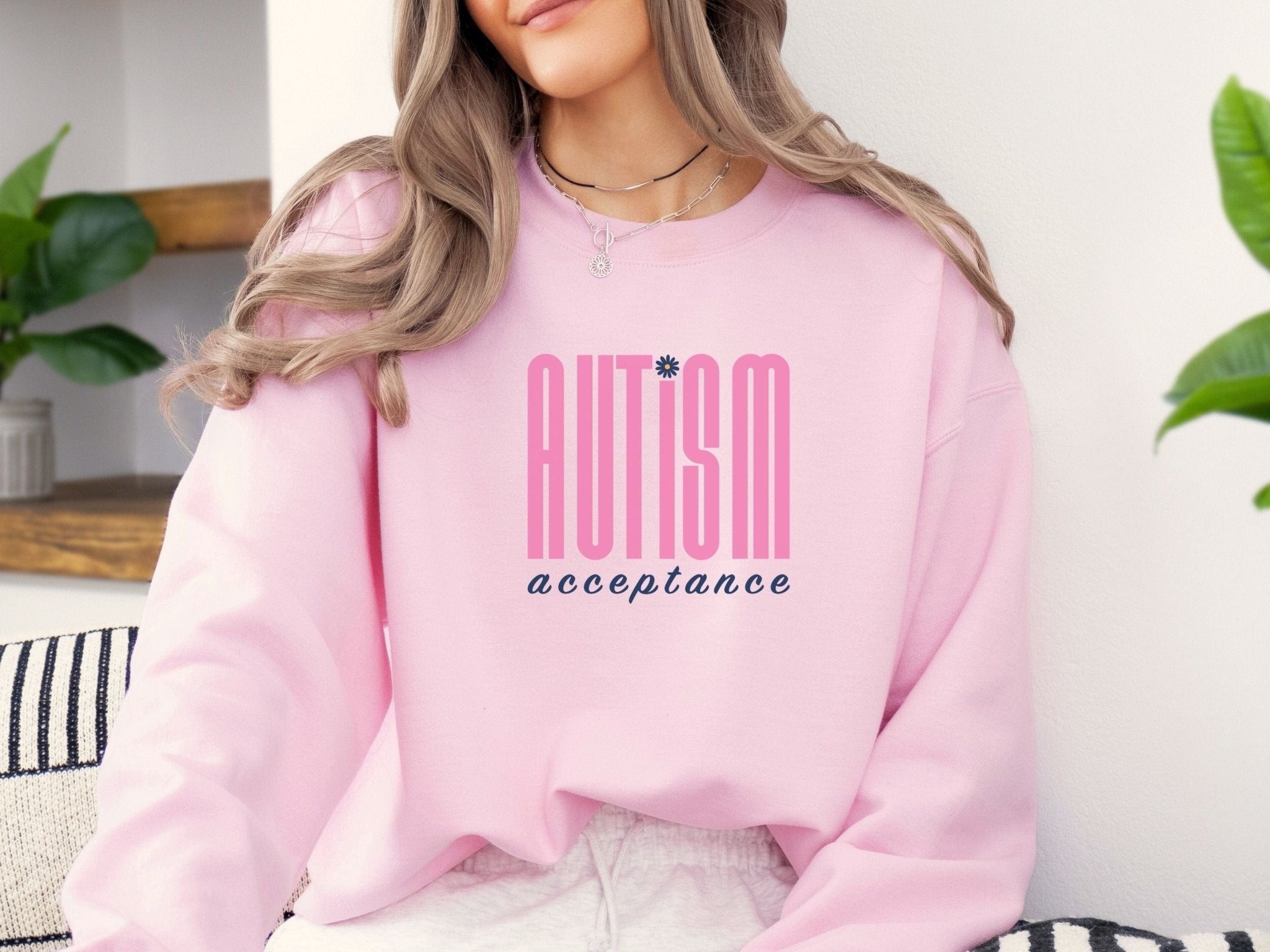 Autism Sweatshirt - Autism Acceptance Retro Pink Sweatshirt - Daily Bloom