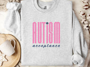 Autism Acceptance Retro Pink Sweatshirt-Ash-Neurodiversity, ADHD & Autism Awareness & Acceptance Sweatshirt by Daily Bloom
