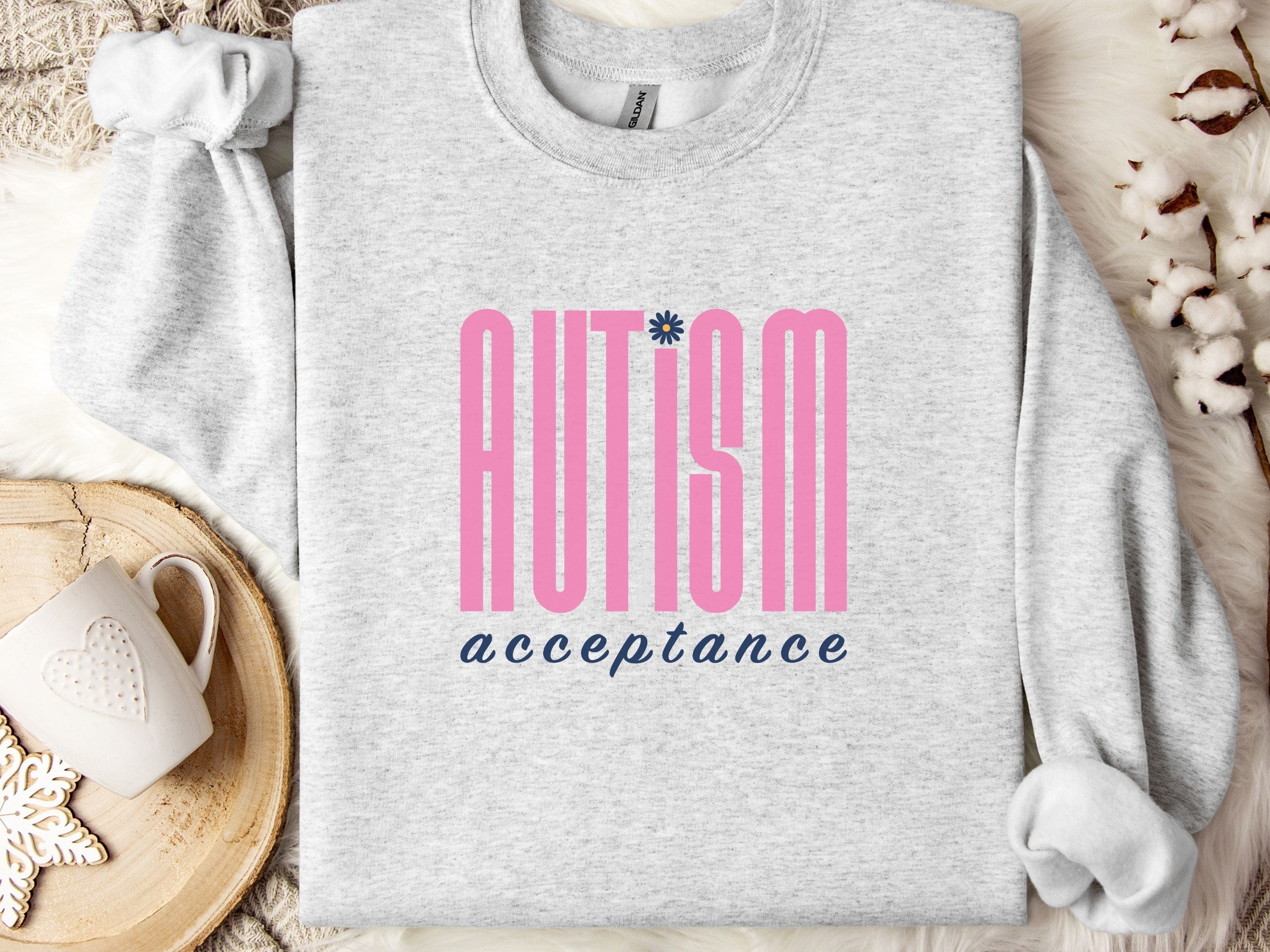 Autism Acceptance Retro Pink Sweatshirt-Ash-Neurodiversity, ADHD & Autism Awareness & Acceptance Sweatshirt by Daily Bloom