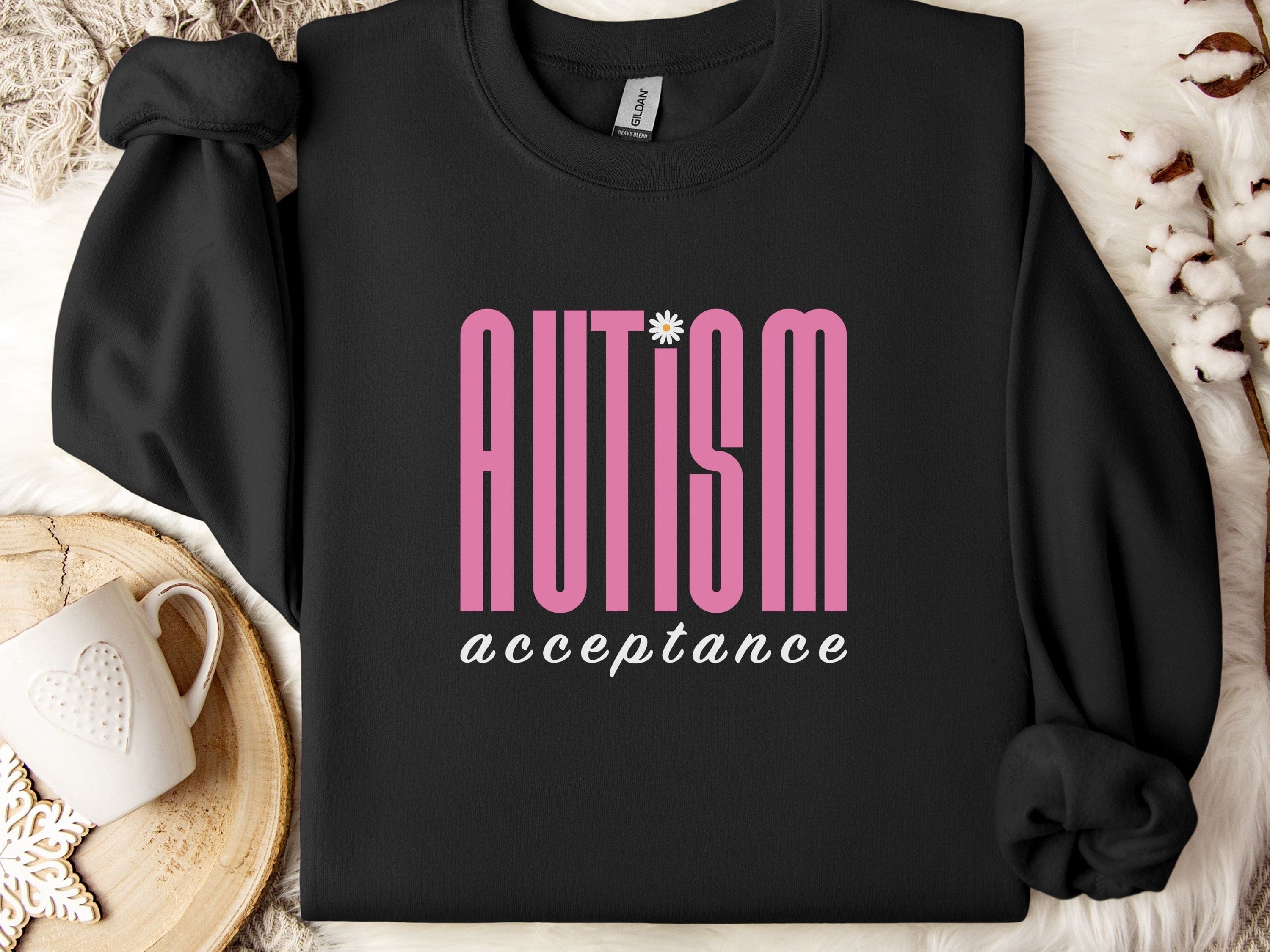 Autism Acceptance Retro Pink Sweatshirt-Black-Neurodiversity, ADHD & Autism Awareness & Acceptance Sweatshirt by Daily Bloom