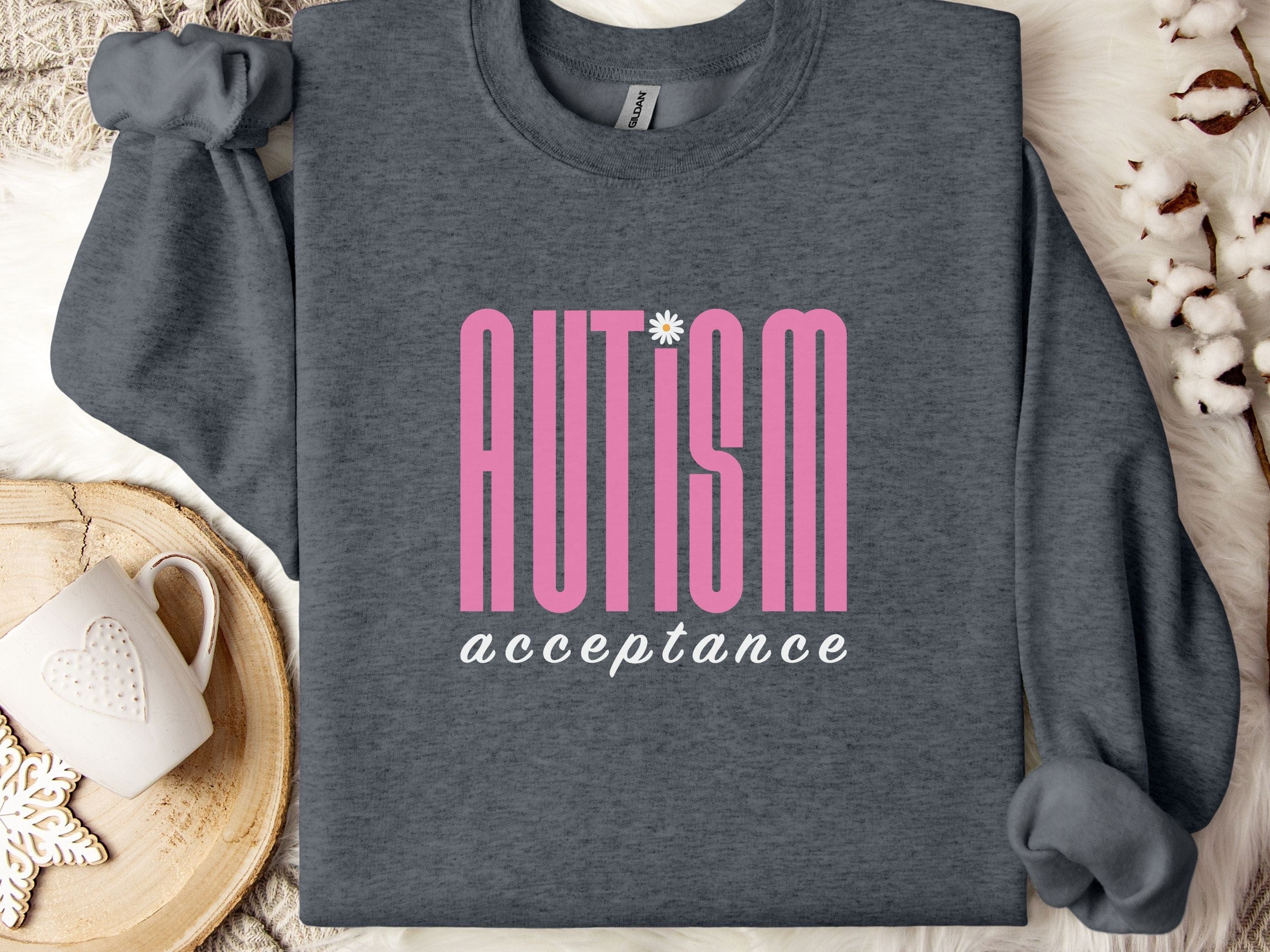 Autism Acceptance Retro Pink Sweatshirt-Dark Heather-Neurodiversity, ADHD & Autism Awareness & Acceptance Sweatshirt by Daily Bloom