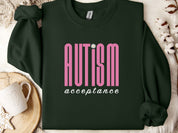 Autism Acceptance Retro Pink Sweatshirt-Forest Green-Neurodiversity, ADHD & Autism Awareness & Acceptance Sweatshirt by Daily Bloom