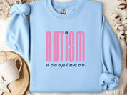 Autism Acceptance Retro Pink Sweatshirt-Light Blue-Neurodiversity, ADHD & Autism Awareness & Acceptance Sweatshirt by Daily Bloom
