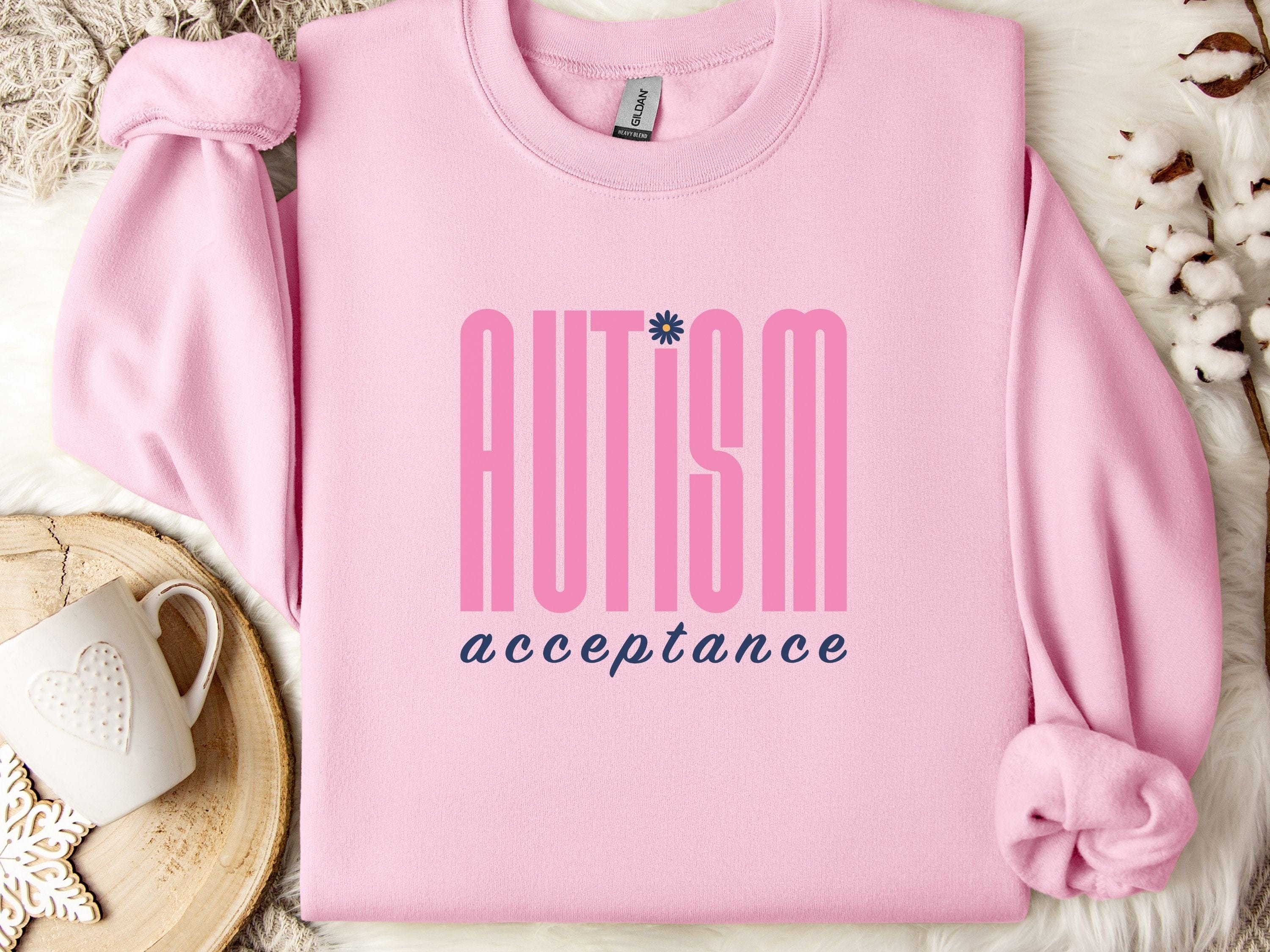 Autism Acceptance Retro Pink Sweatshirt-Light Pink-Neurodiversity, ADHD & Autism Awareness & Acceptance Sweatshirt by Daily Bloom