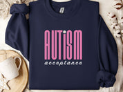 Autism Acceptance Retro Pink Sweatshirt-Navy-Neurodiversity, ADHD & Autism Awareness & Acceptance Sweatshirt by Daily Bloom